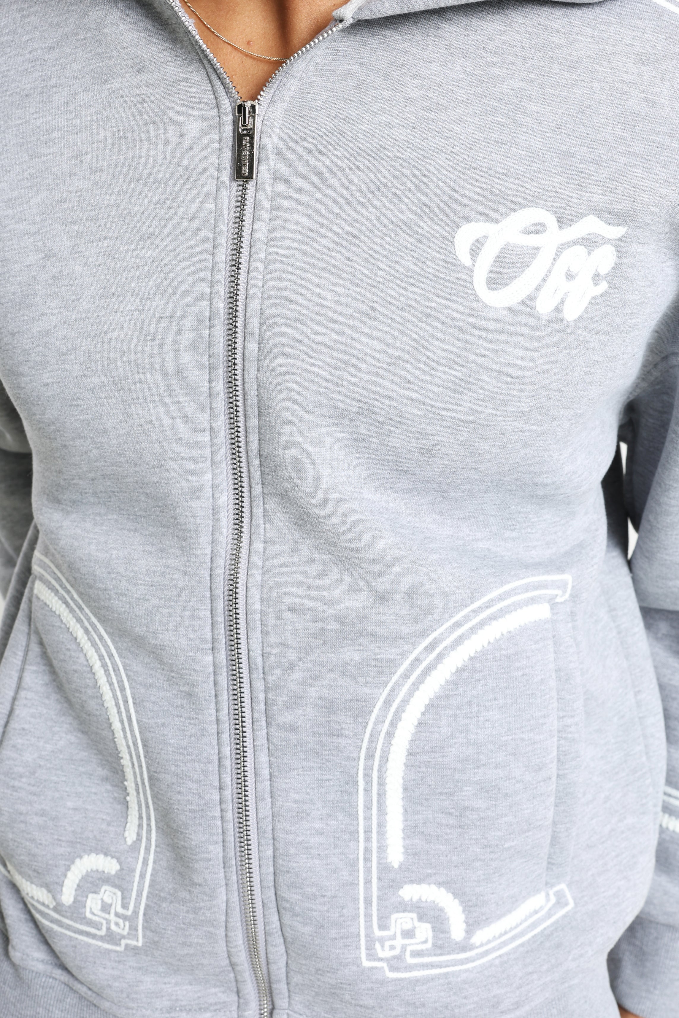 Felpa con cappuccio e zip - Grey Heather + White