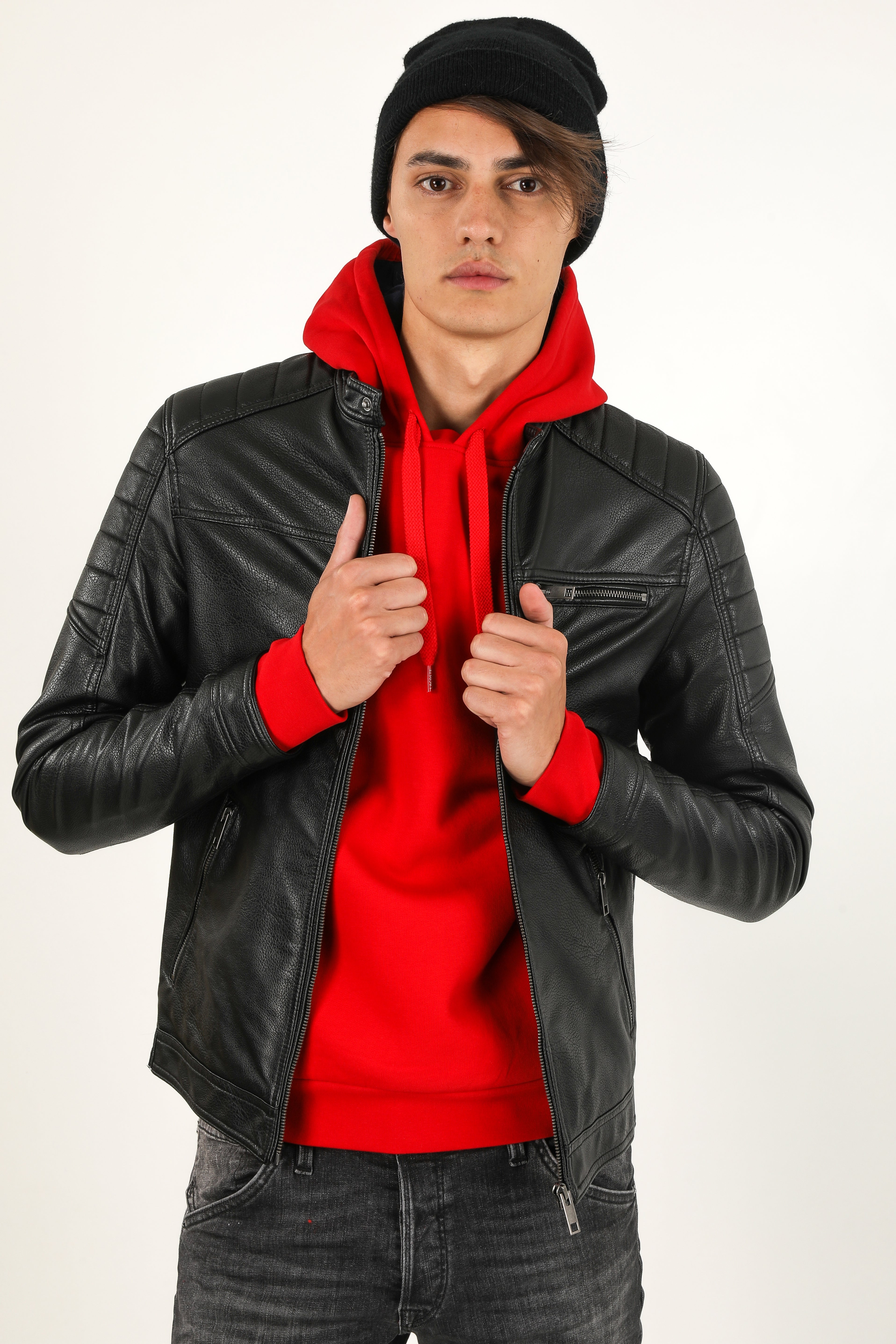 Kunstlederjacke - Schwarz