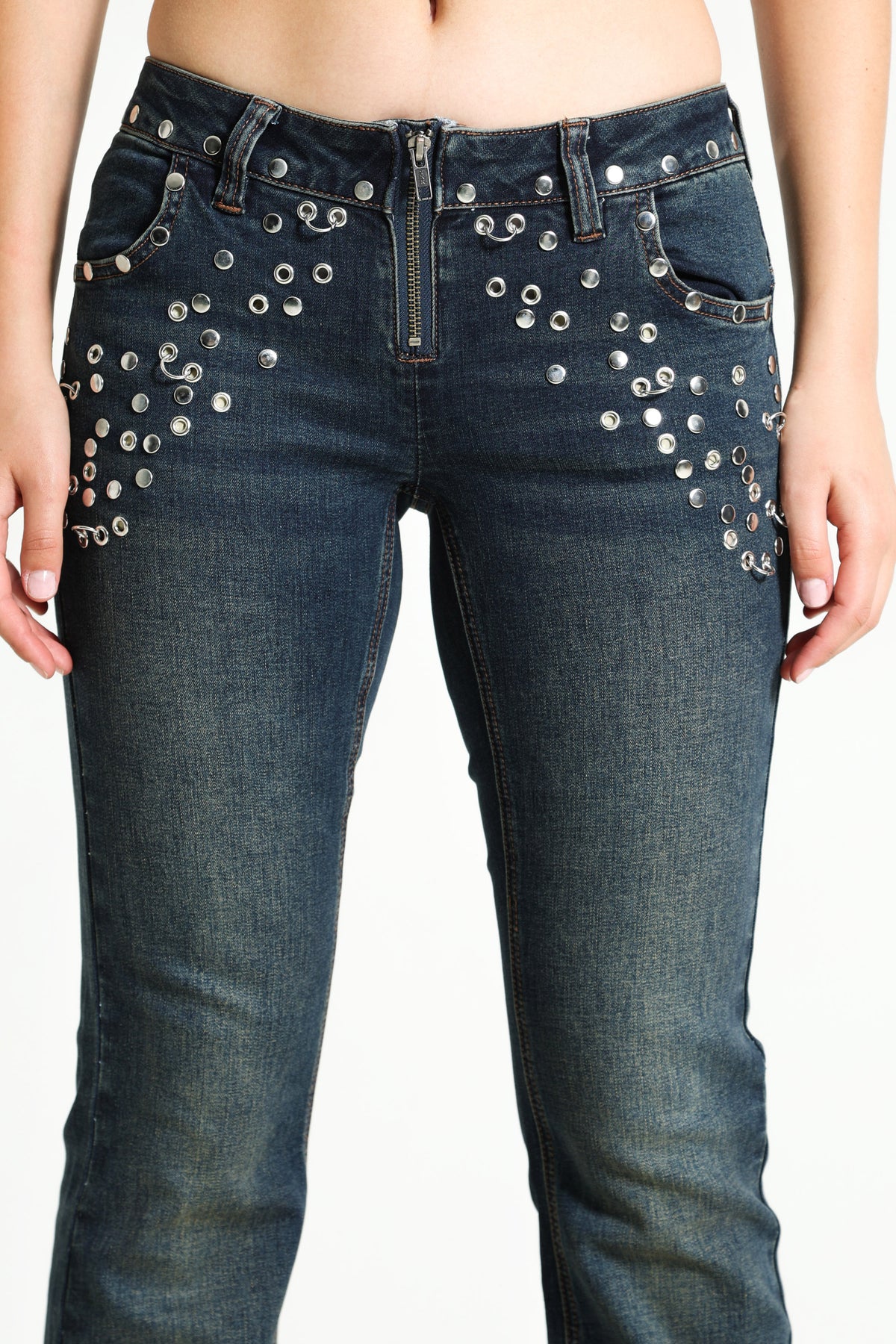 Jean flare avec rivets - Dirty Indigo