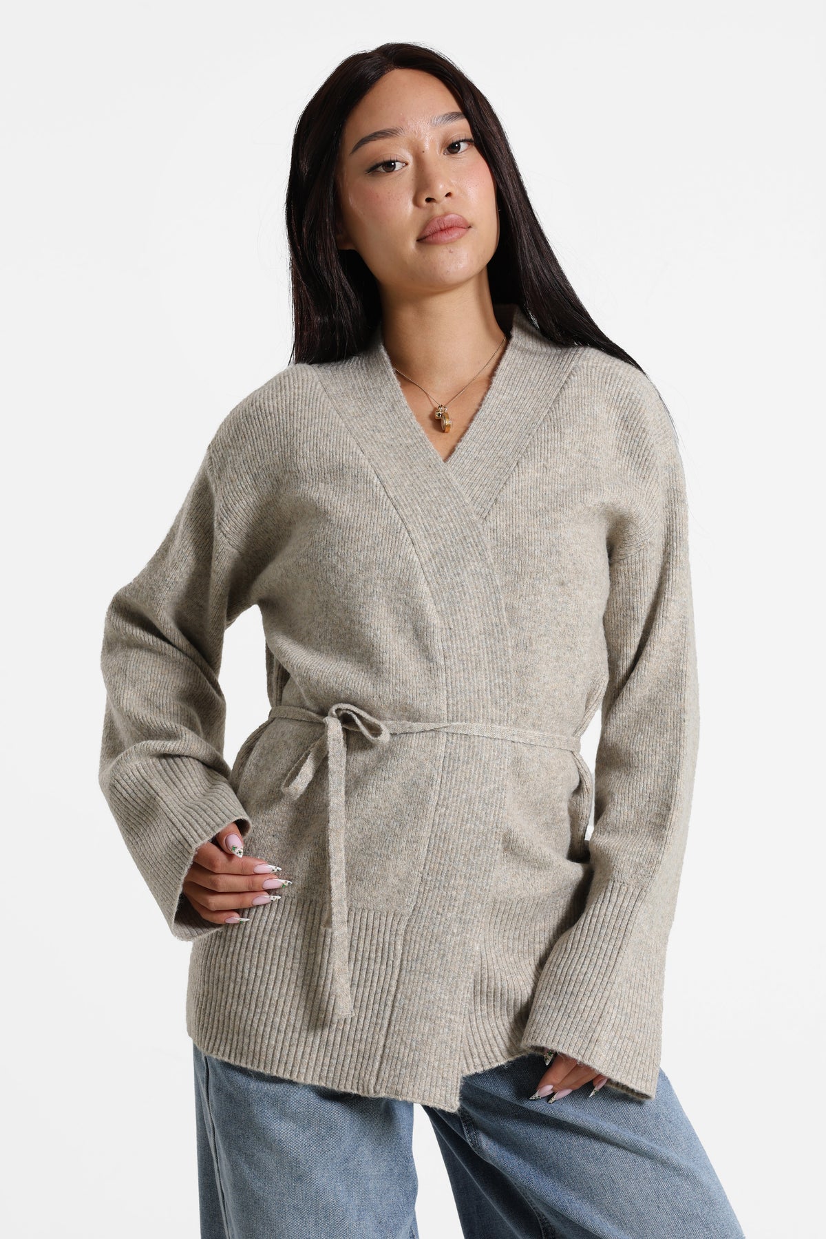 Strickjacke - Beige Melange