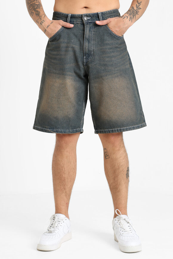 Short baggy fit denim - Dark Blue + Brown