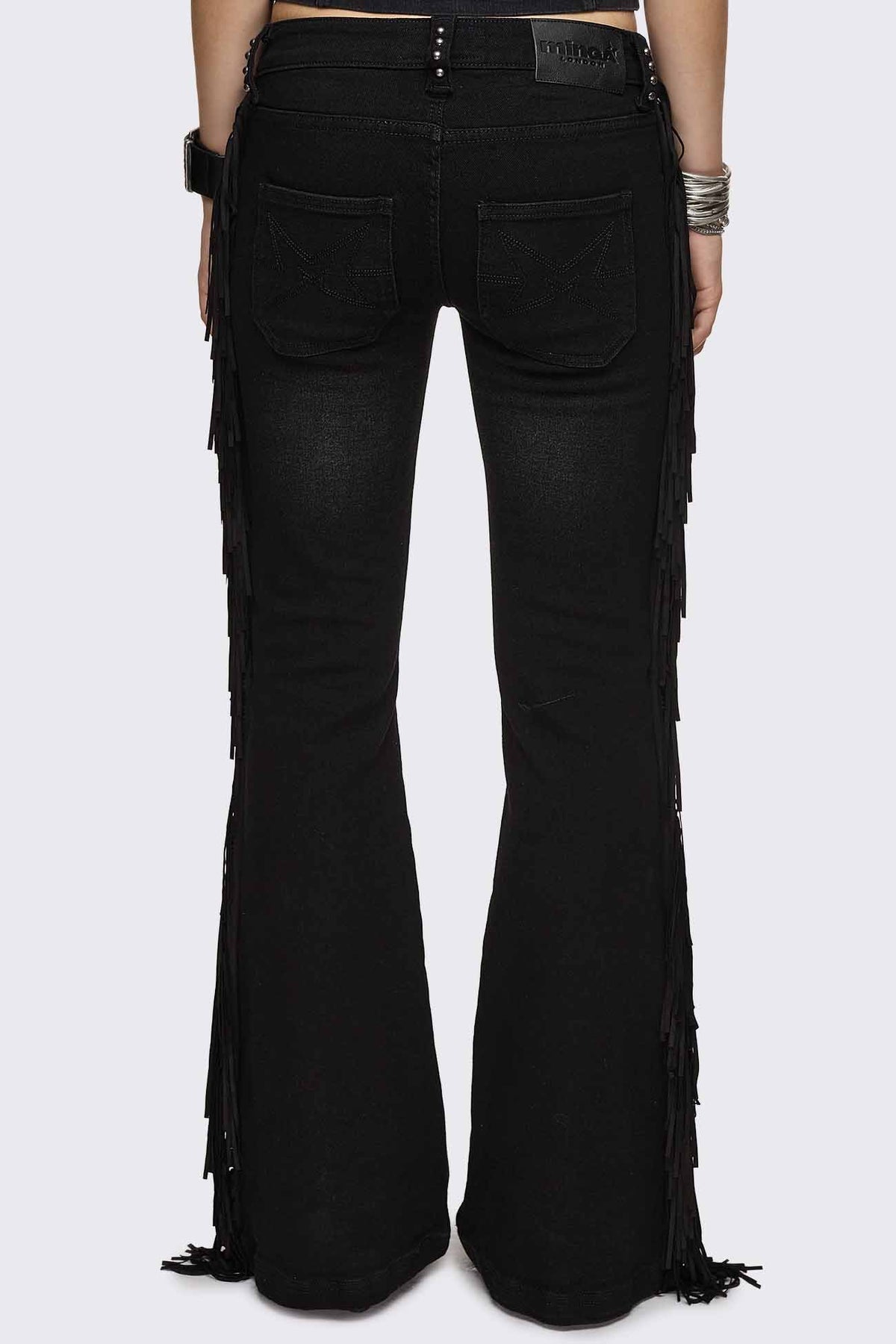 Jeans flare Sierra con frange - Black