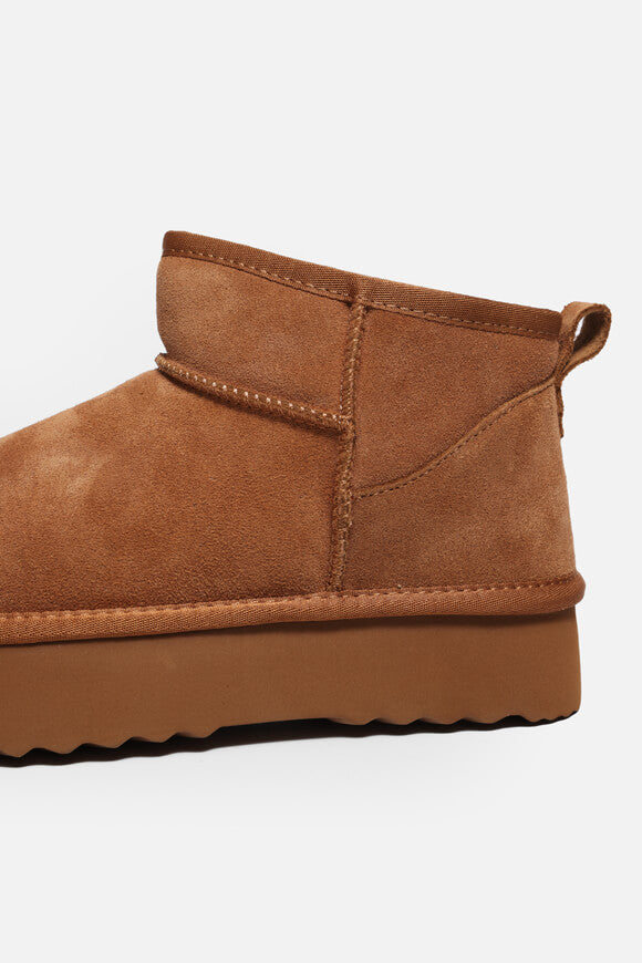 Lined platform ankle boot - cognac