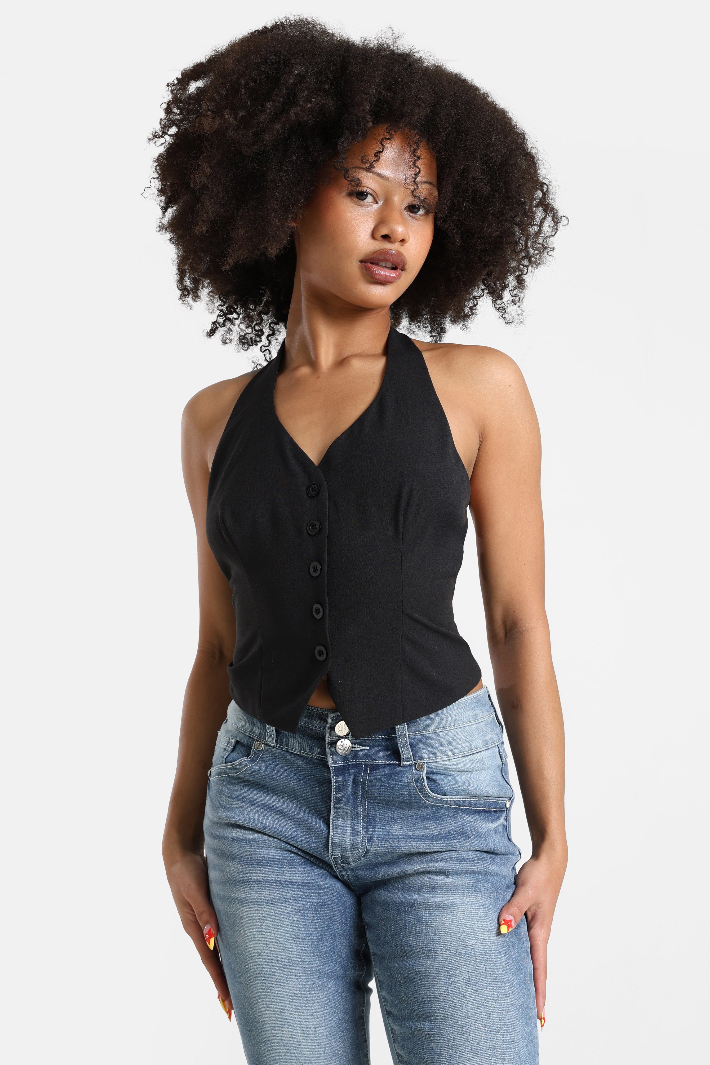 Neckholder Crop Top - Schwarz