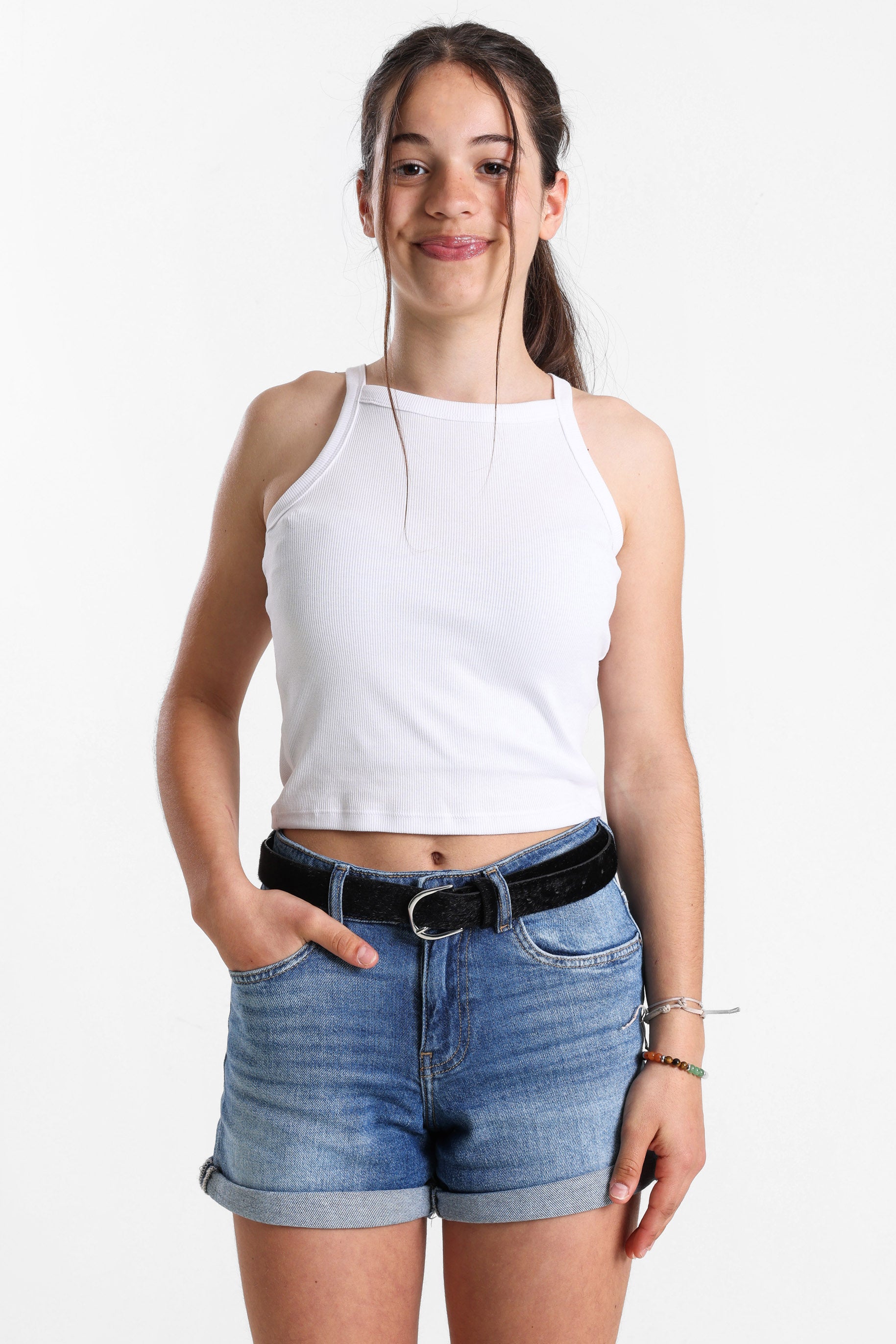 Geripptes Crop Top - Weiss