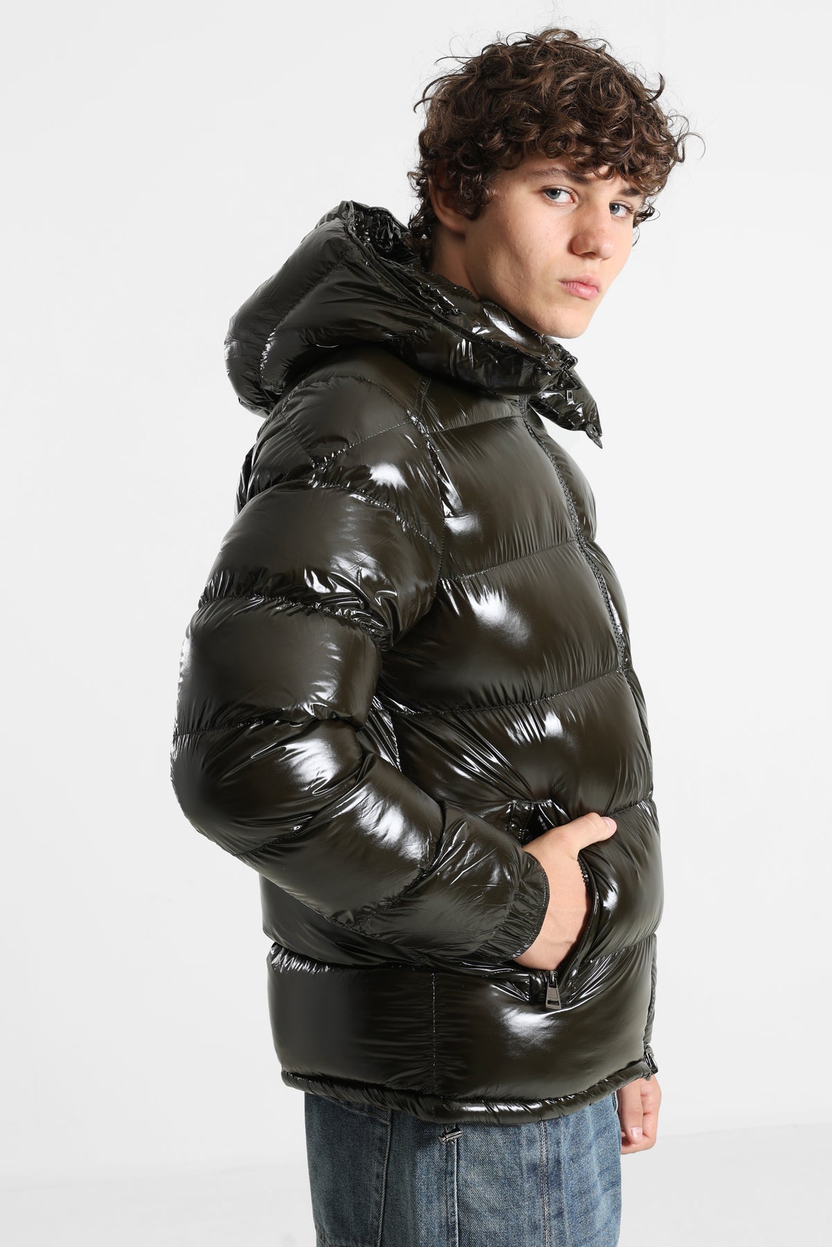 Pufferjacke in Glanz-Optik - Dark Olive