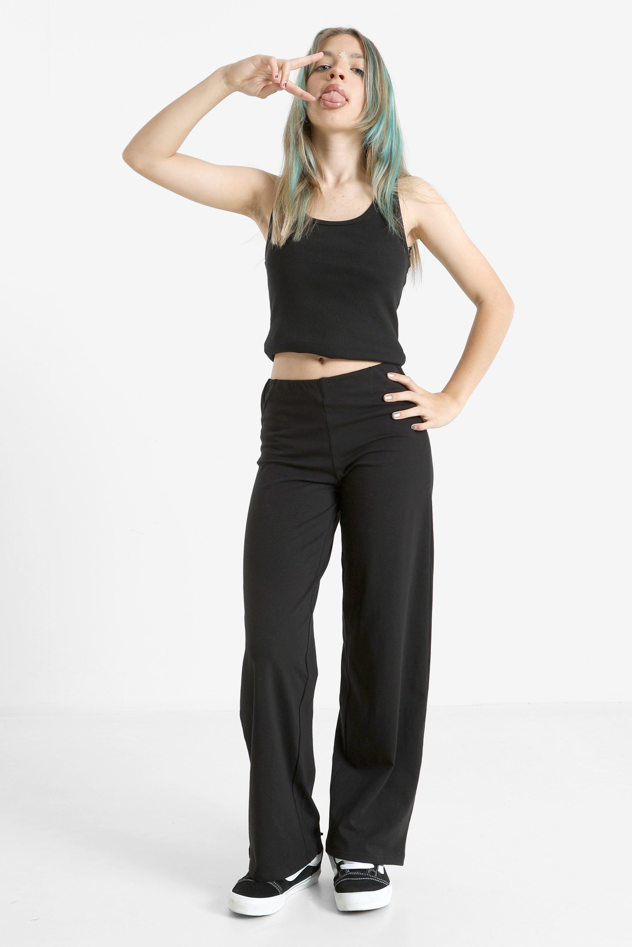 Wide Leg Hose - Schwarz