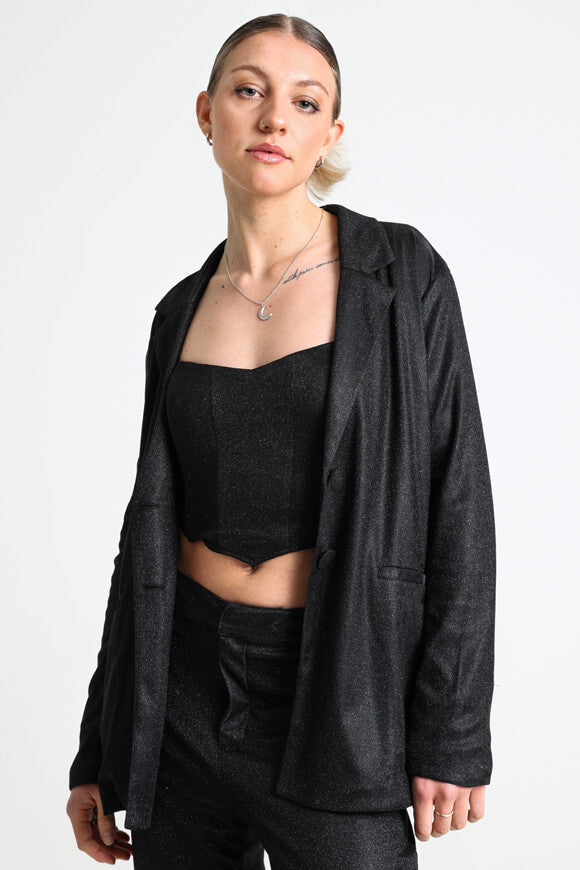 Glitzer Blazer - Schwarz + Silber