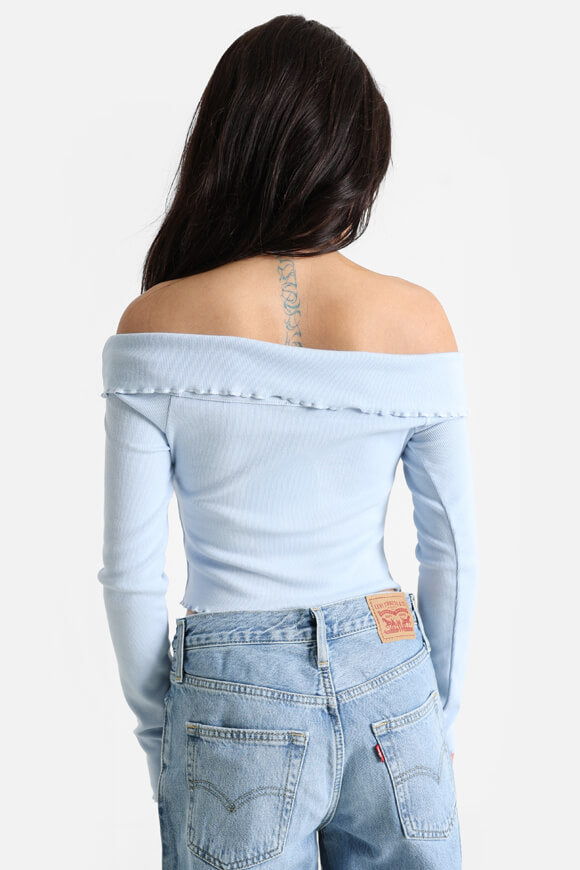 Off-shoulder crop long sleeve shirt - light blue