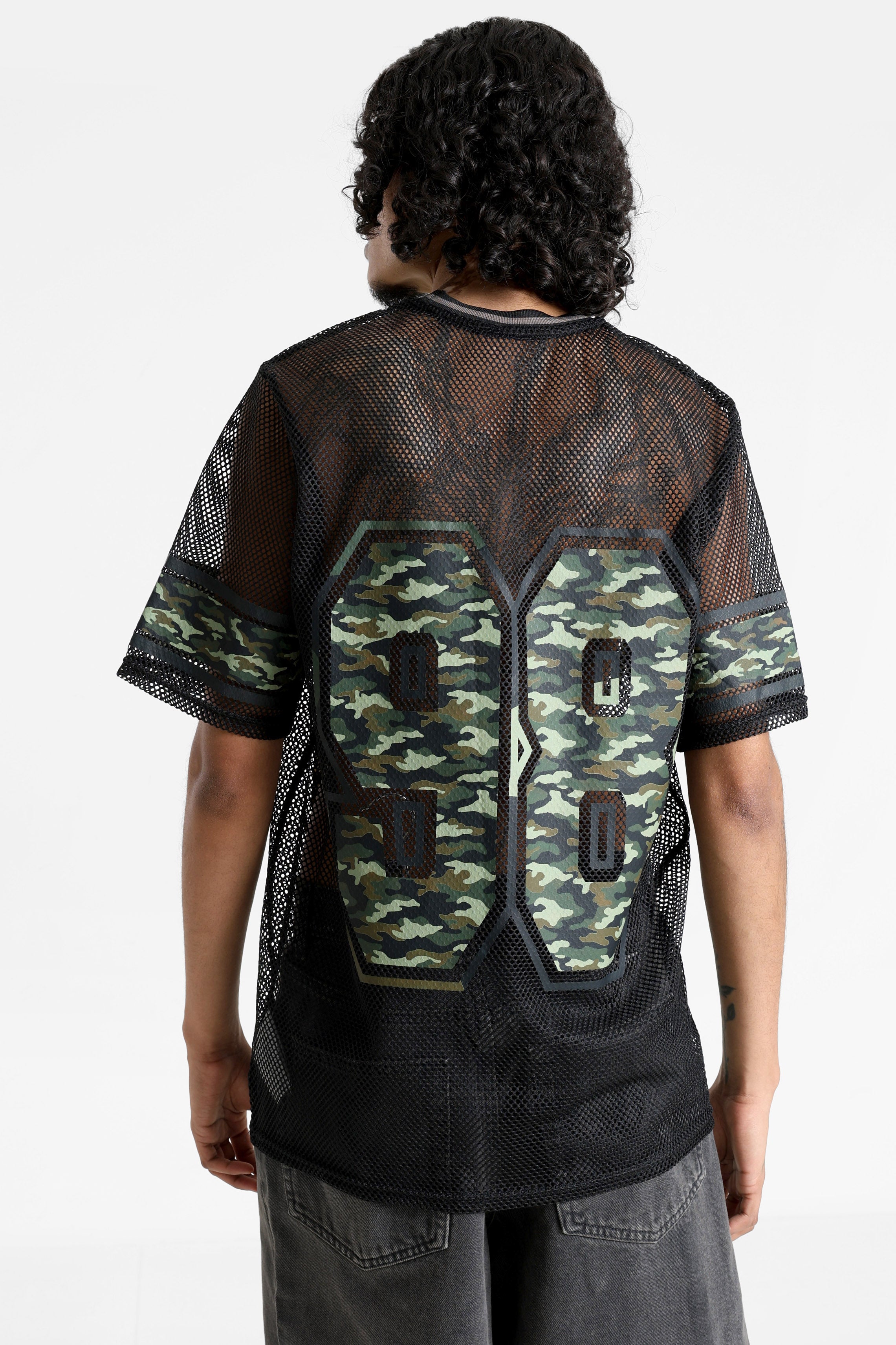 T-Shirt en filet - Noir + Vert Camouflage