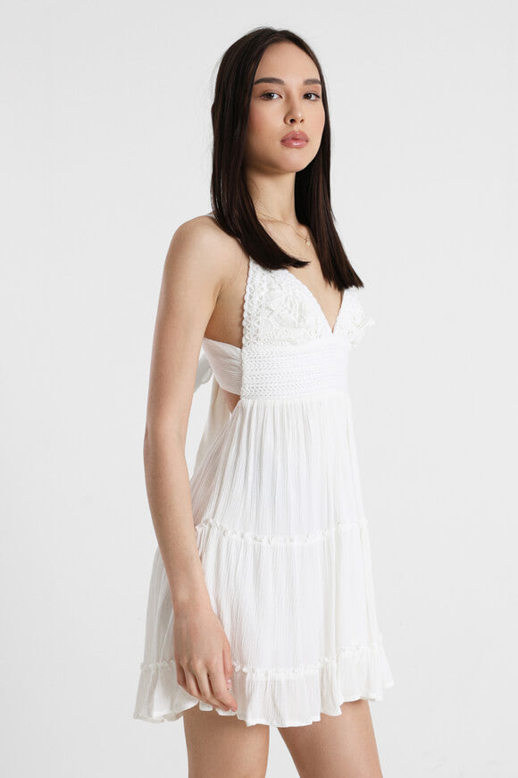 Mini dress with crochet details - Offwhite