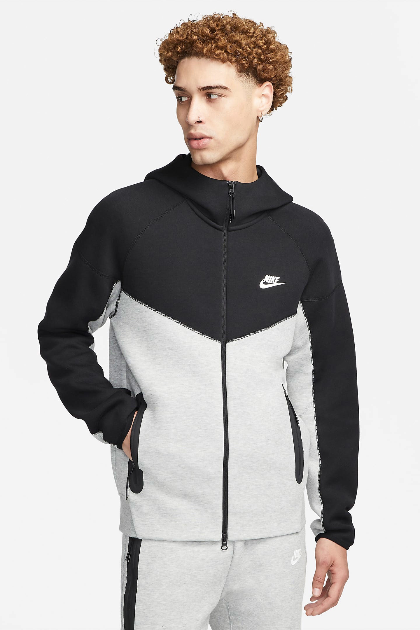 Sportswear Tech Fleece Zip-up Hoodie - Light Grey Heather + Black