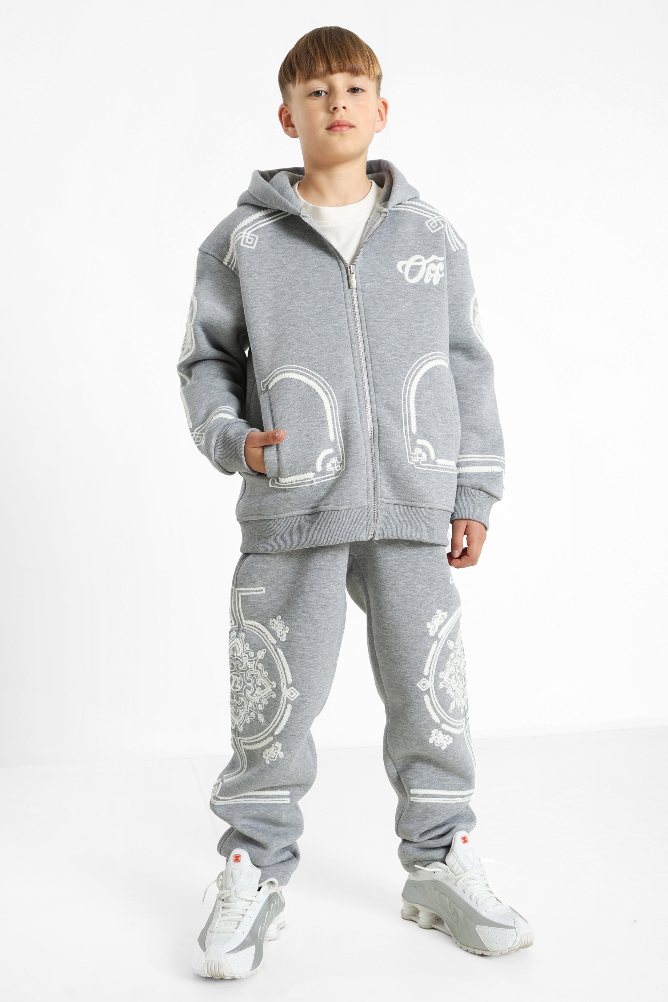 Kapuzensweatjacke - Grey Heather + White