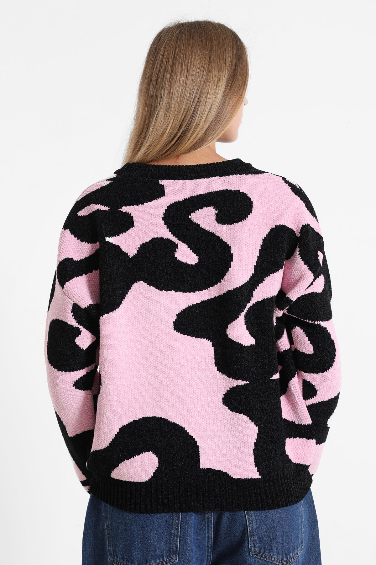 Oversized chenille knit jumper - Pink + Black
