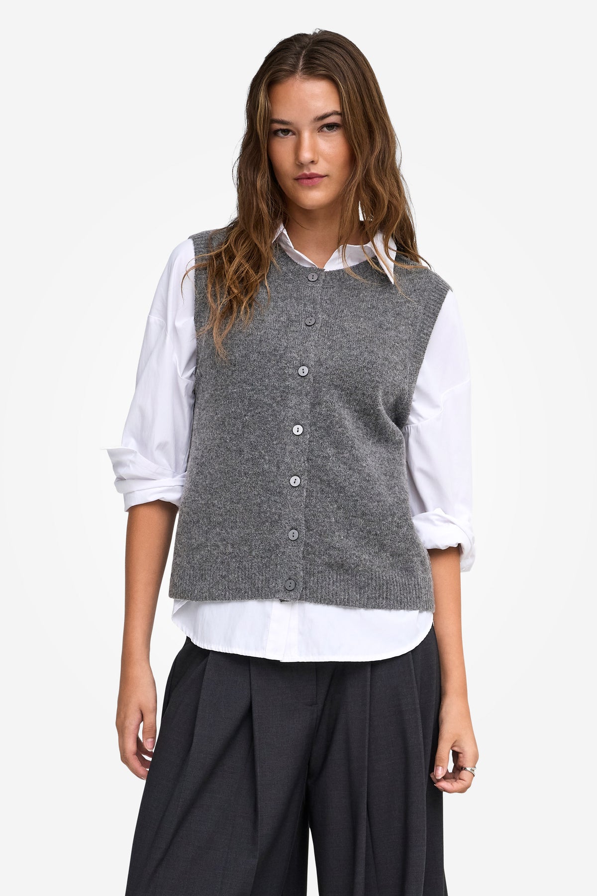 ONLOLIVIA gilet en tricot - Dark Grey Melange