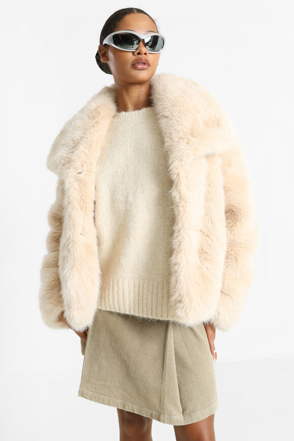 Crop Kunstpelzmantel - Light Beige