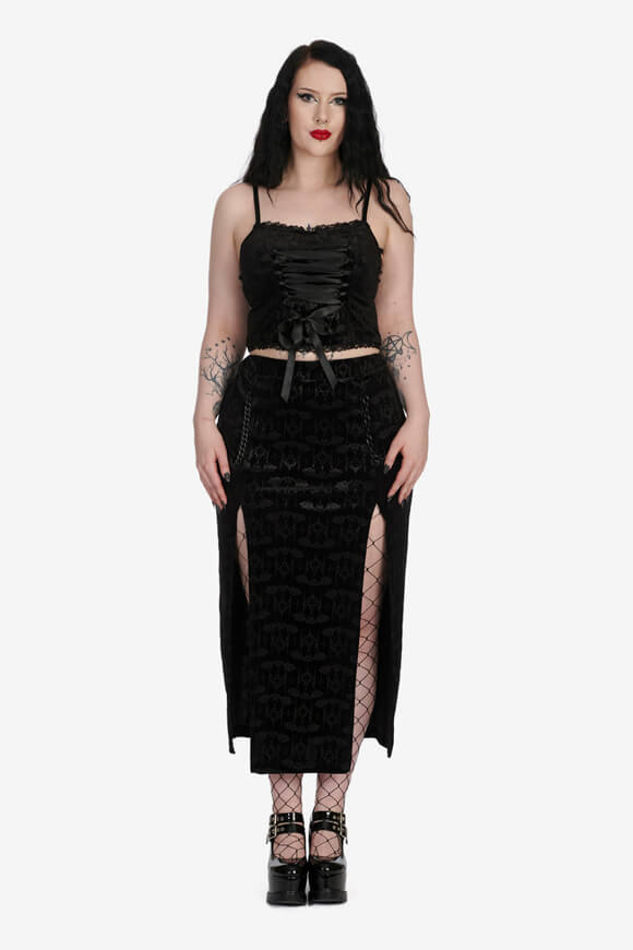 Night And Day - Top in velluto con pipistrello gotico - Nero