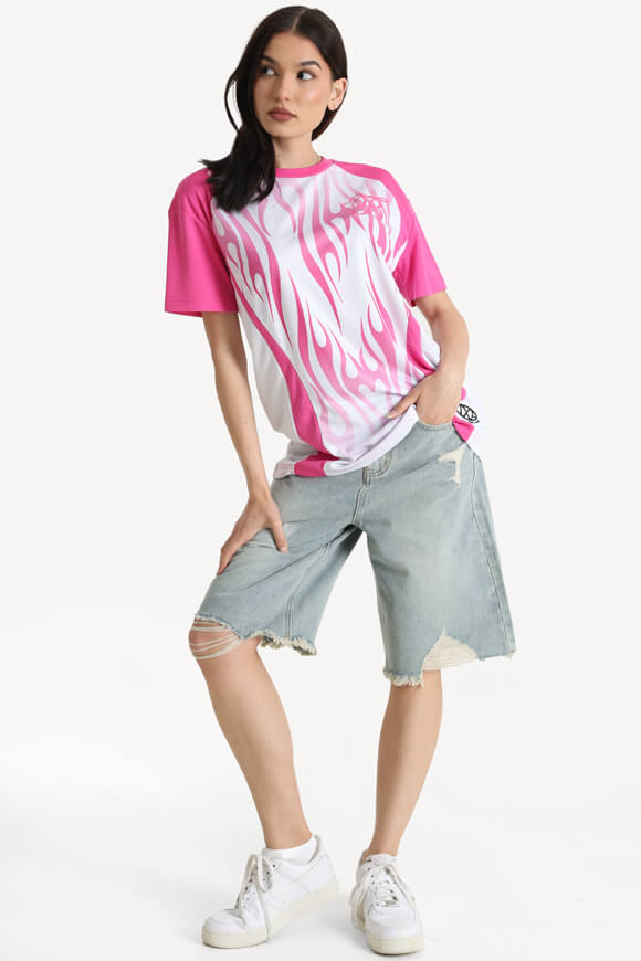 Maglietta oversize in rete - Rosa + Bianco