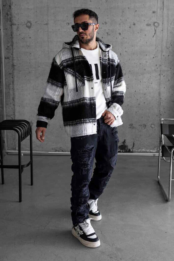 Veste en flanelle - Black + Offwhite