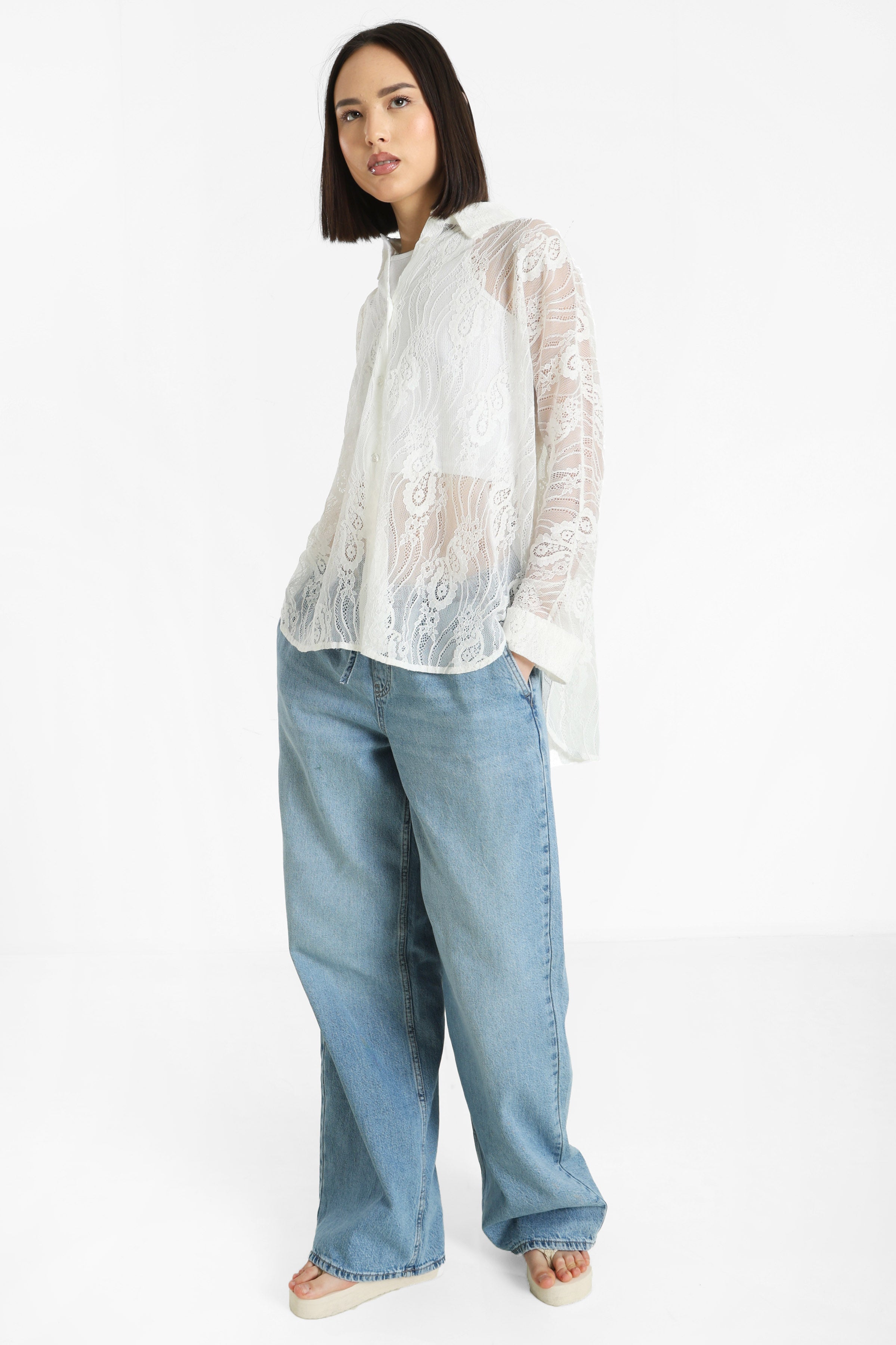 ONLNEWLINA Spitzenhemd - Cloud Dancer