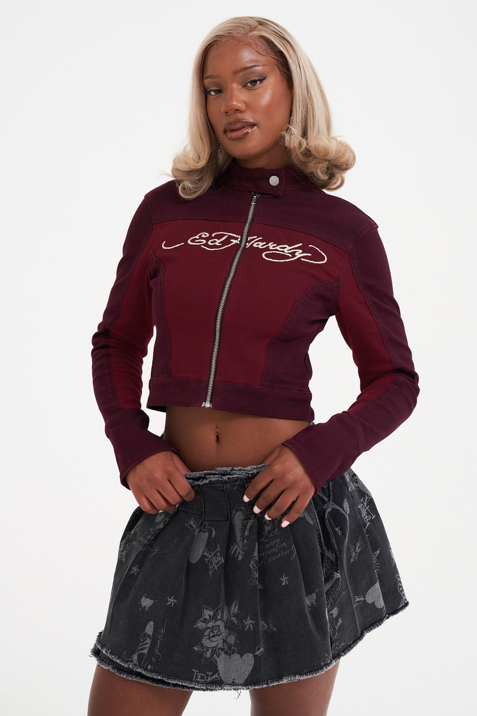 Veste de motard Crop - Bourgogne