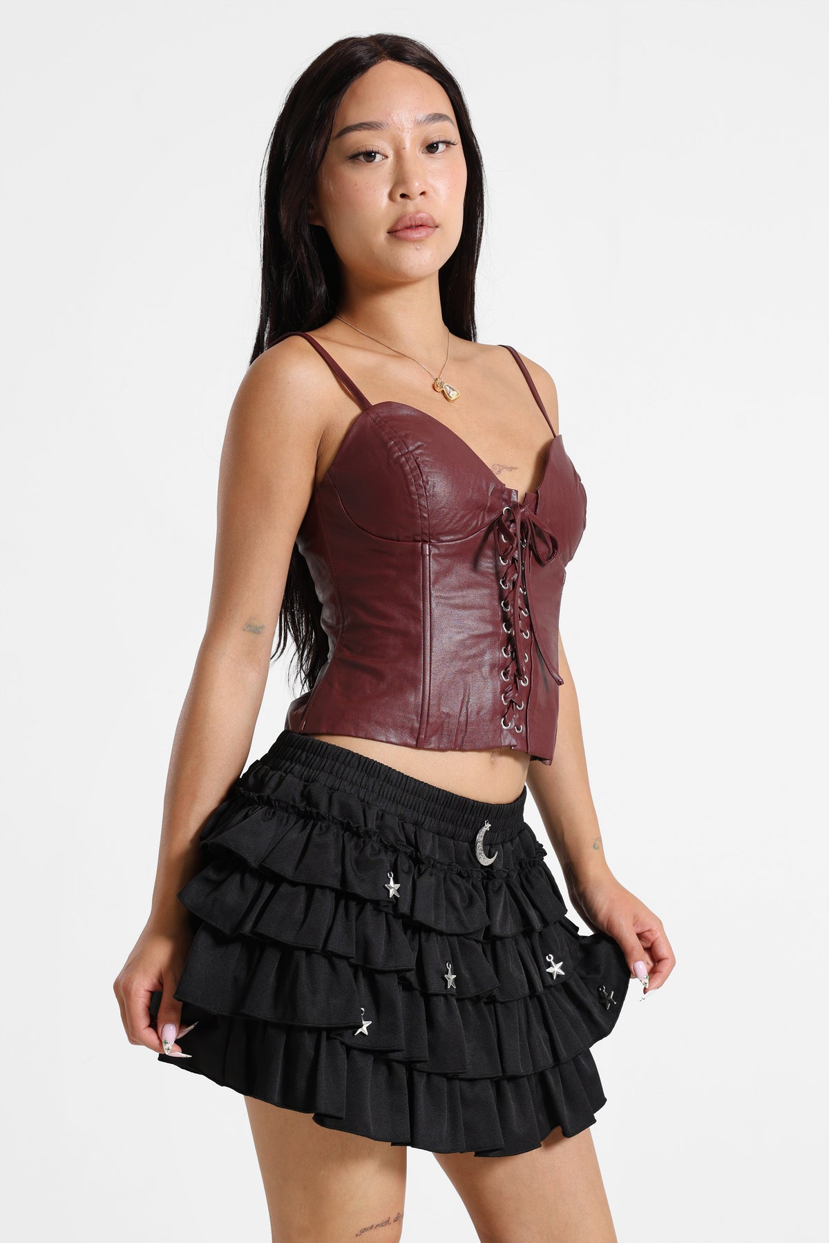 Top corset en similicuir - Burgundy