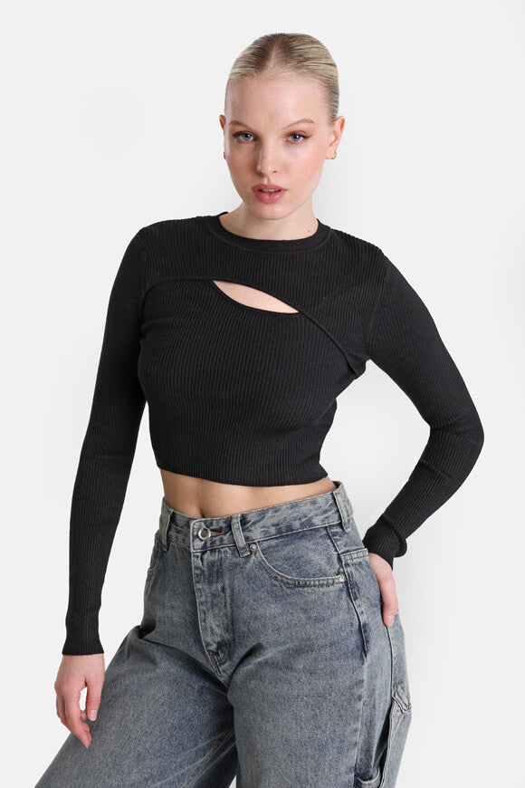 Ribbed crop knit sweater - Black