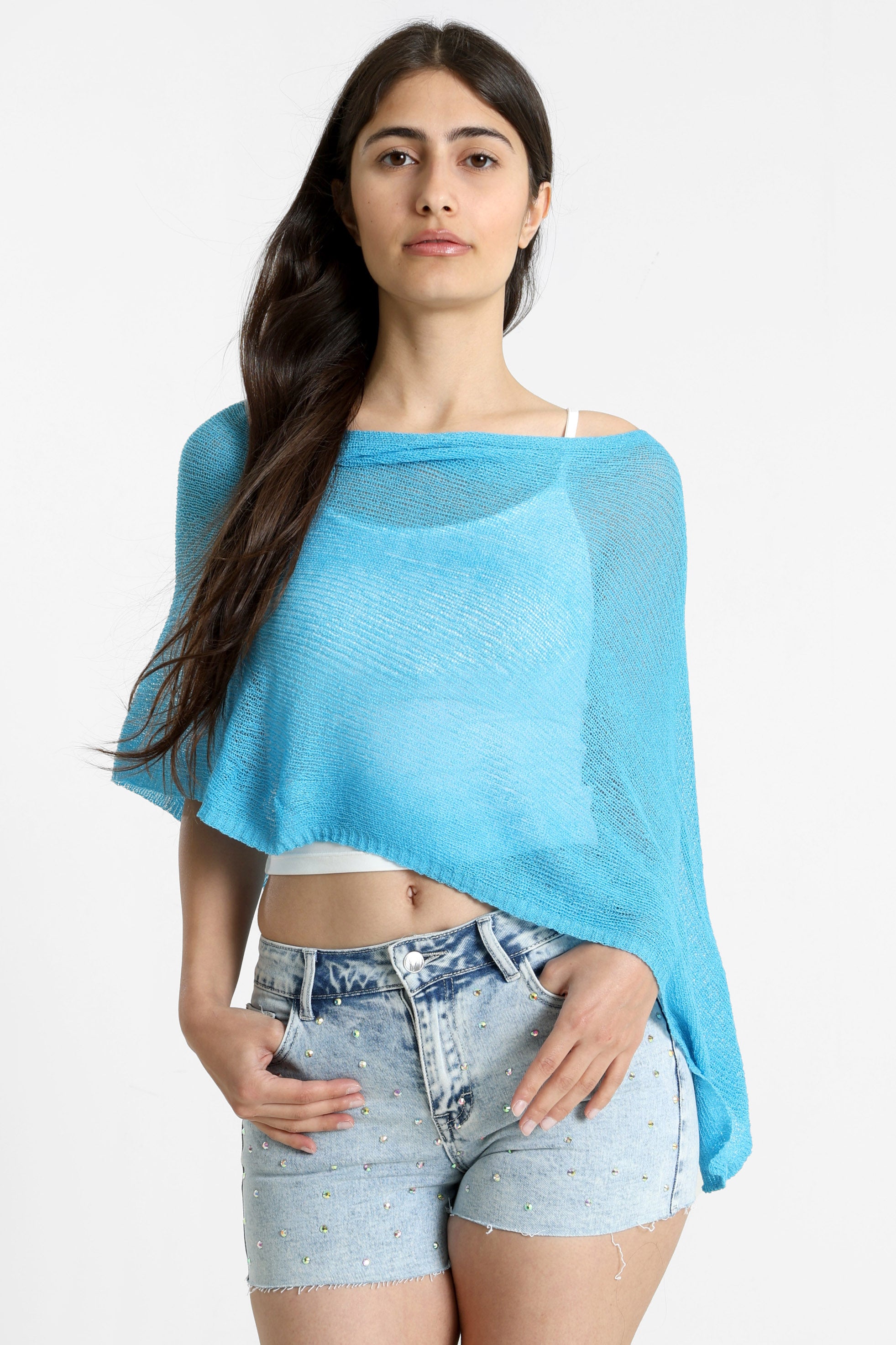 Feinstrickponcho - Blue