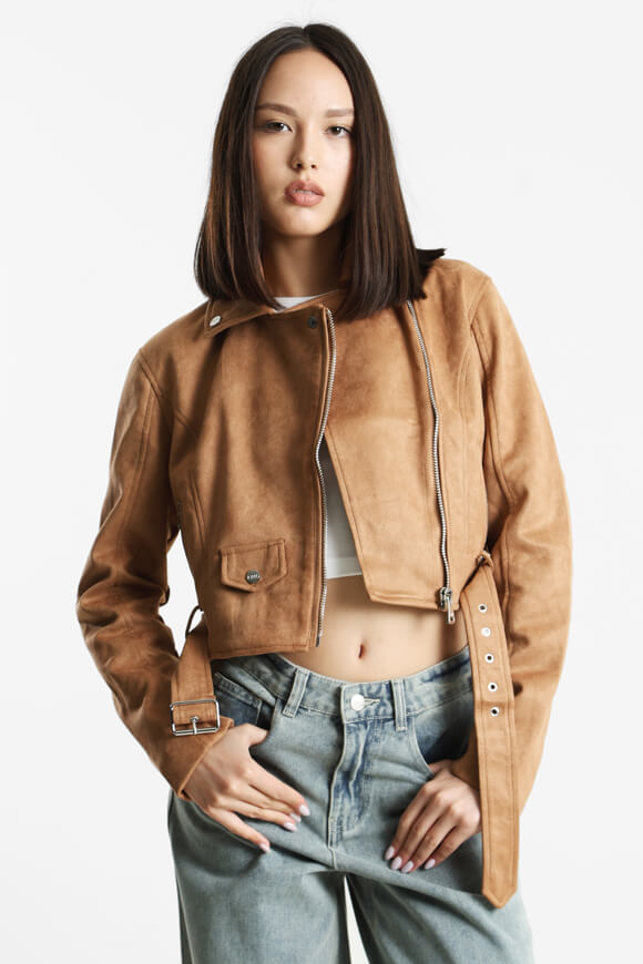 Crop faux suede jacket - Camel