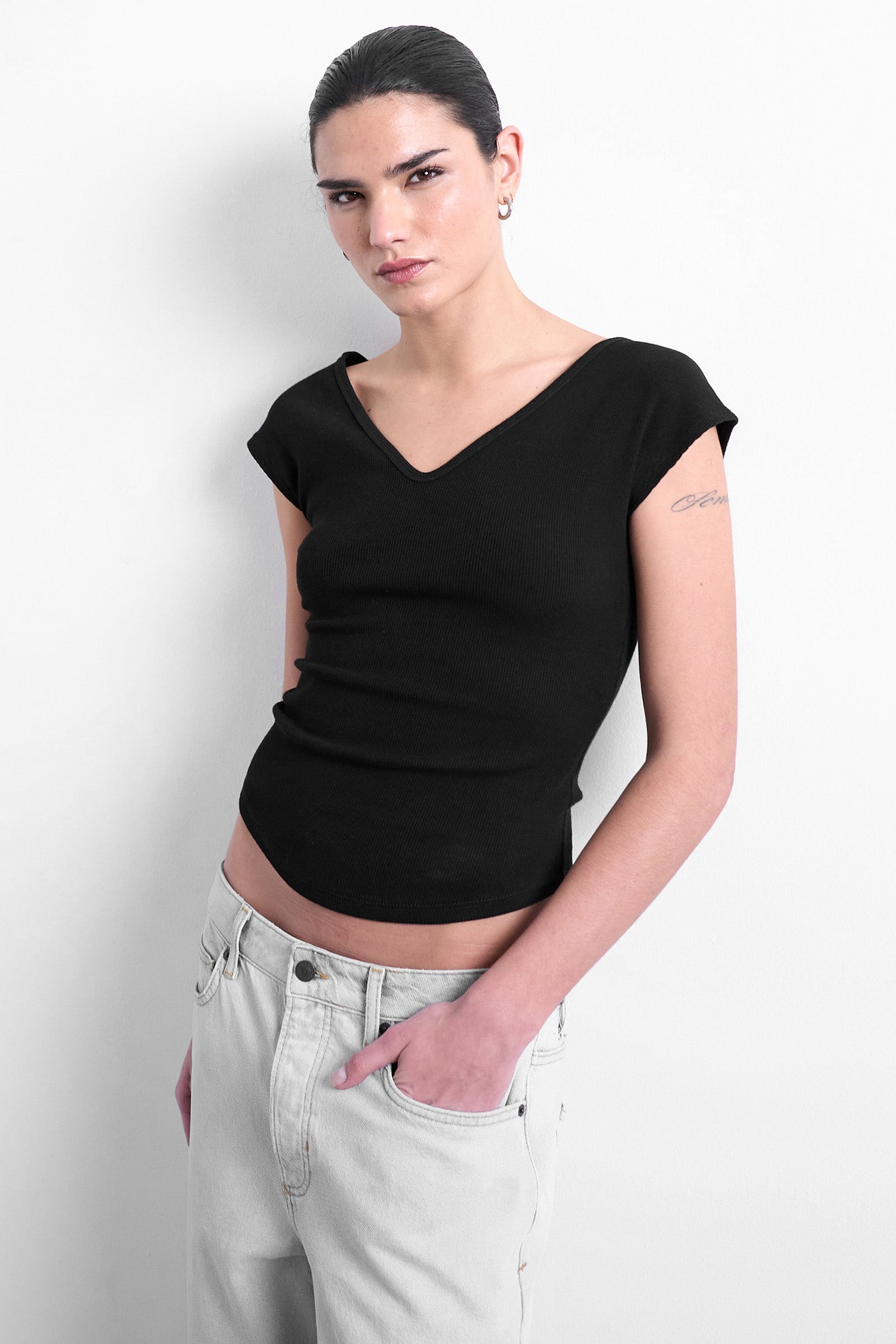 TSLISSY Geripptes T-Shirt - Black