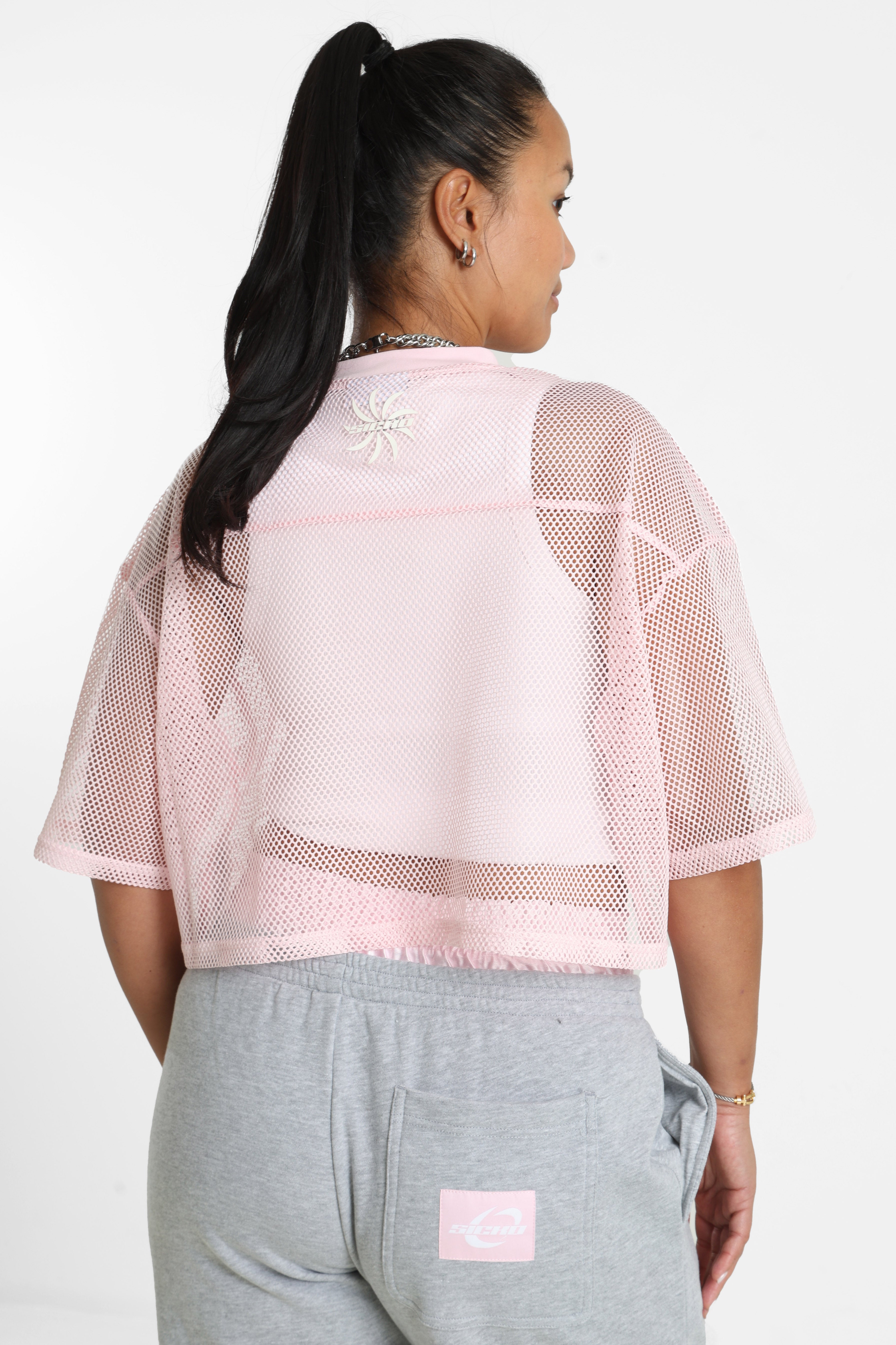 Crop Mesh T-Shirt - Hell Pink