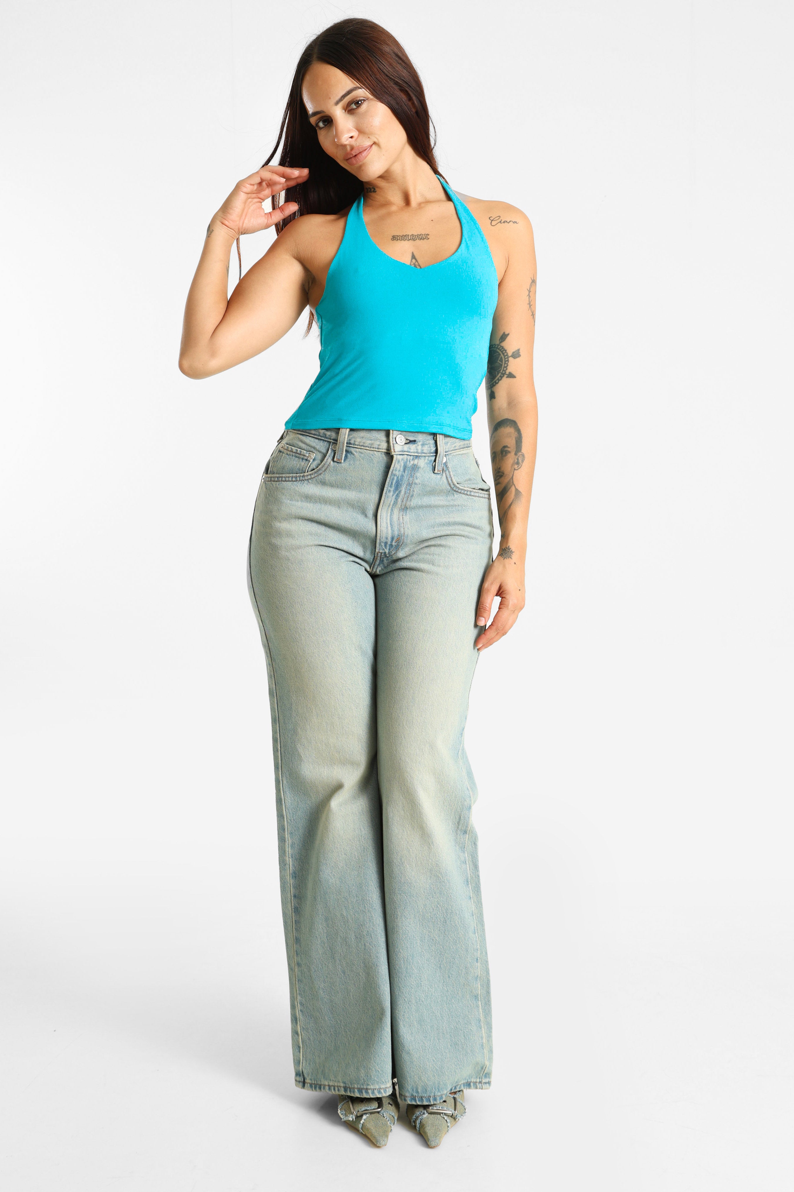 Top corto con schiena scoperta - Turquoise
