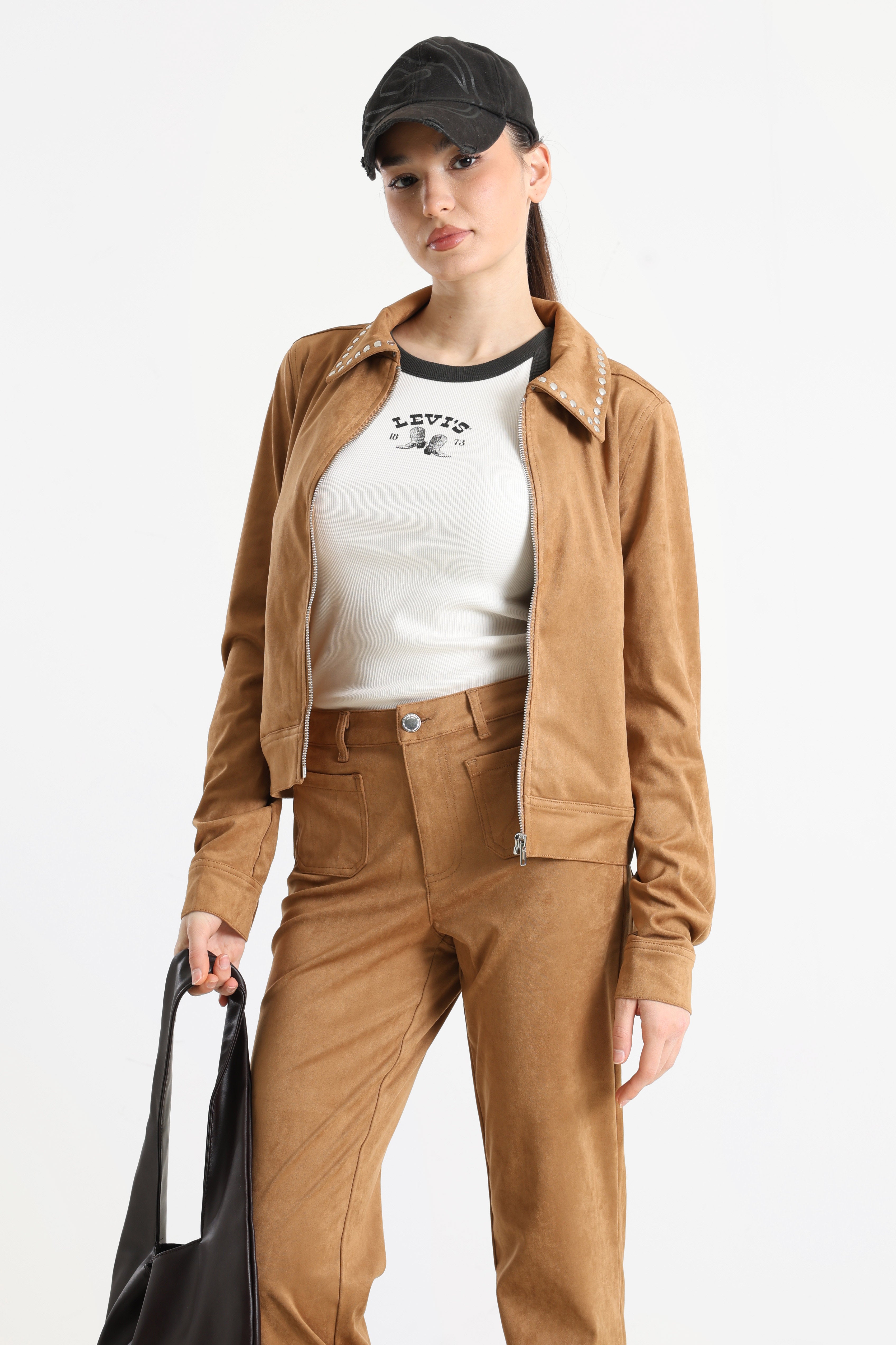 Kunstwildleder Jacke - Cognac
