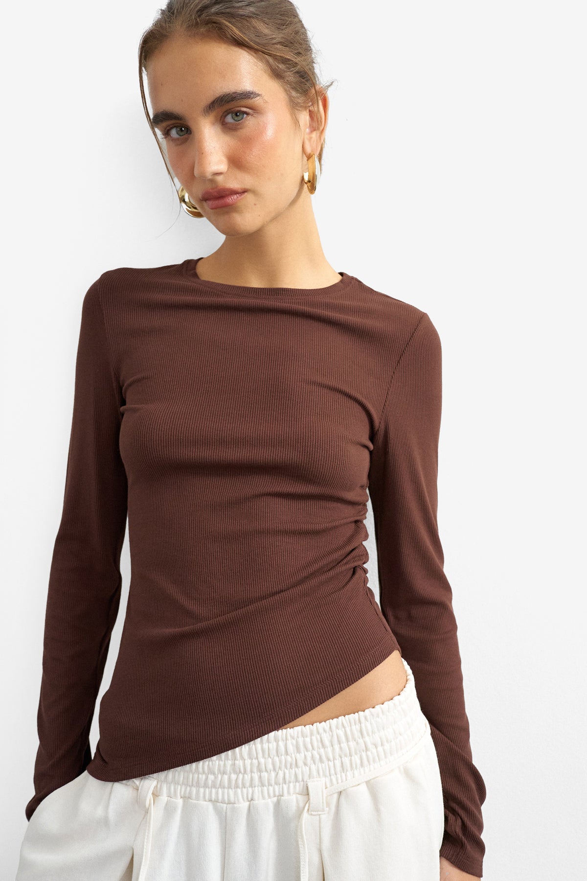 Camicia TSRIA in coste a maniche lunghe - Chocolate Brown