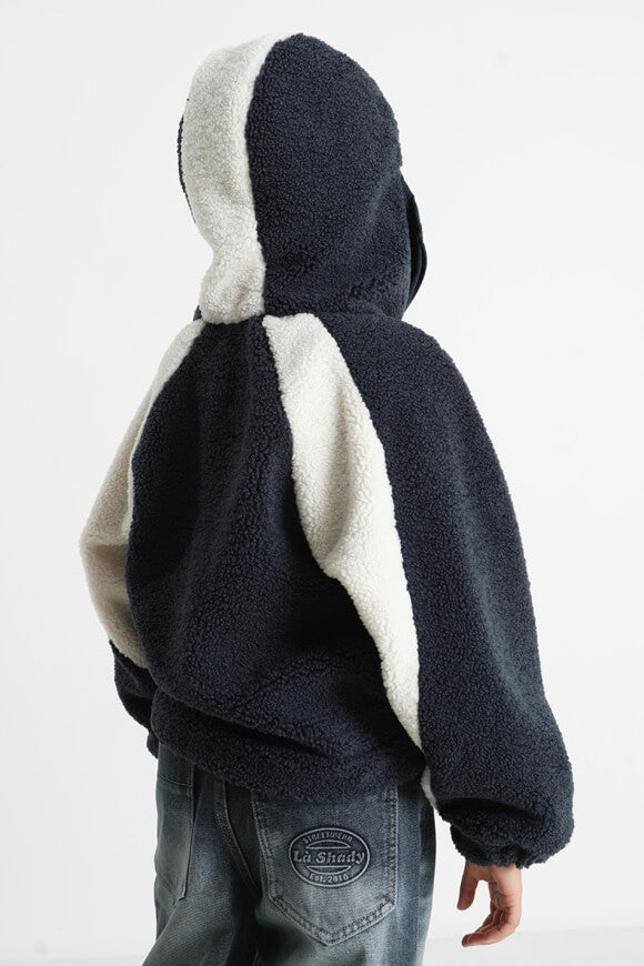 Veste ample en peluche - Bleu marine + Ecru