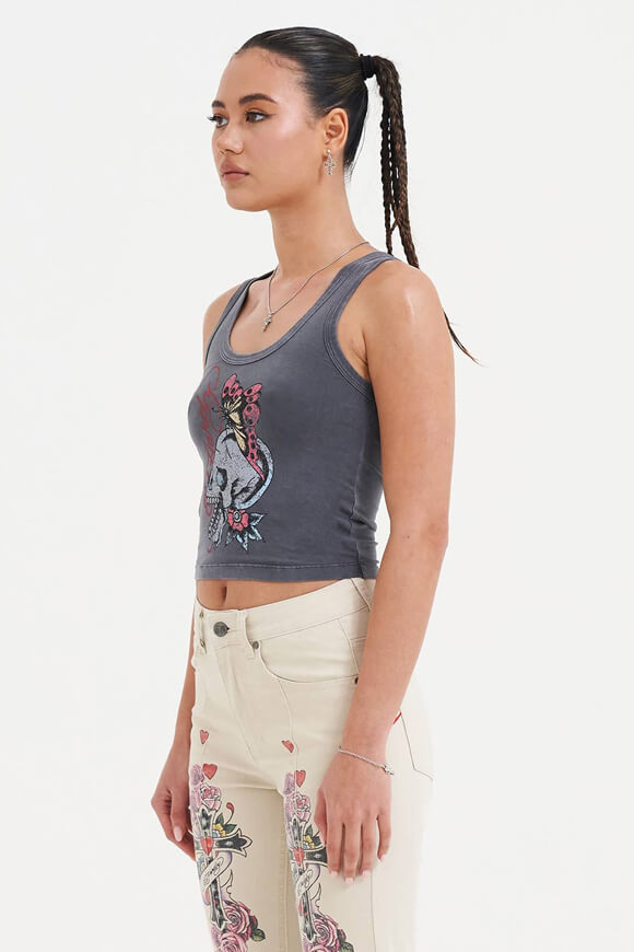 Butterfly Of Death Crop Tanktop - Charcoal