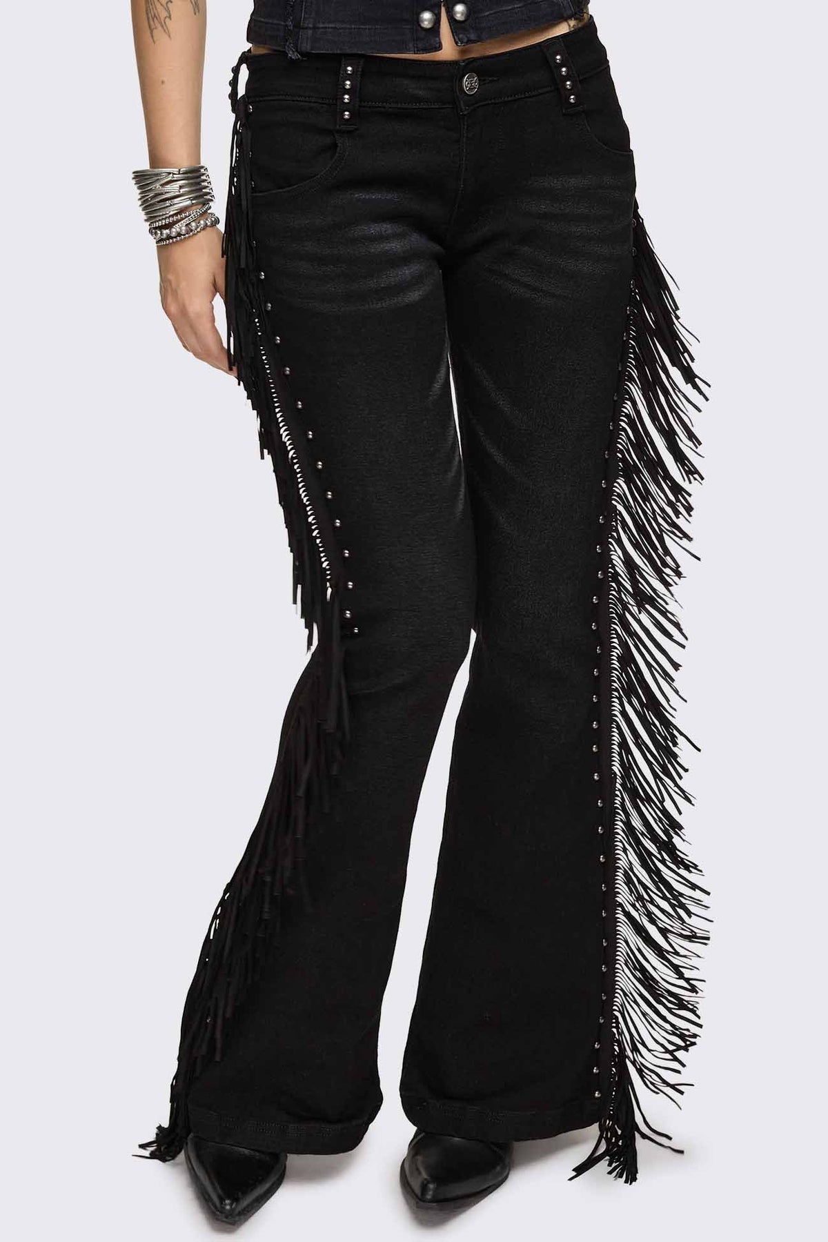 Jeans flare Sierra con frange - Black