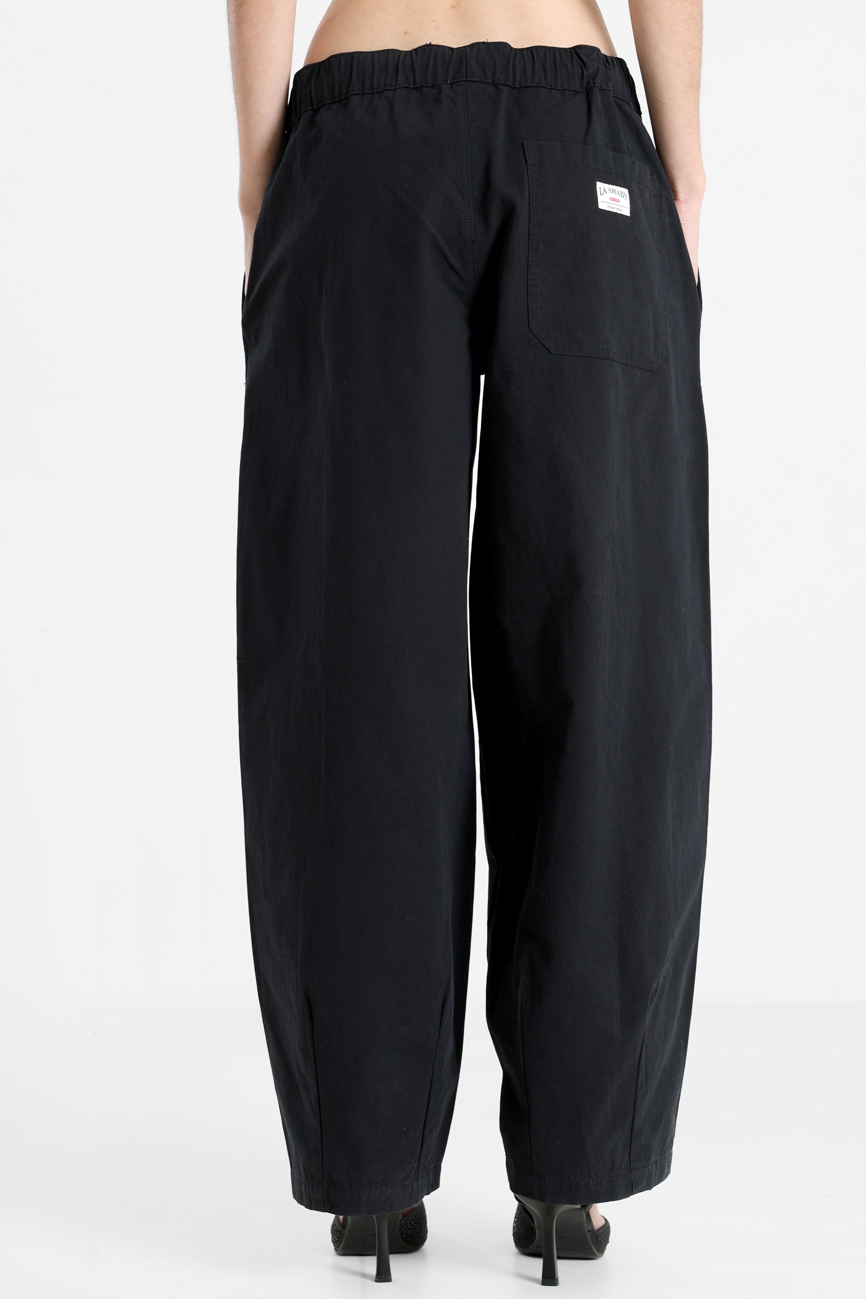 Barrel fit fabric trousers - black