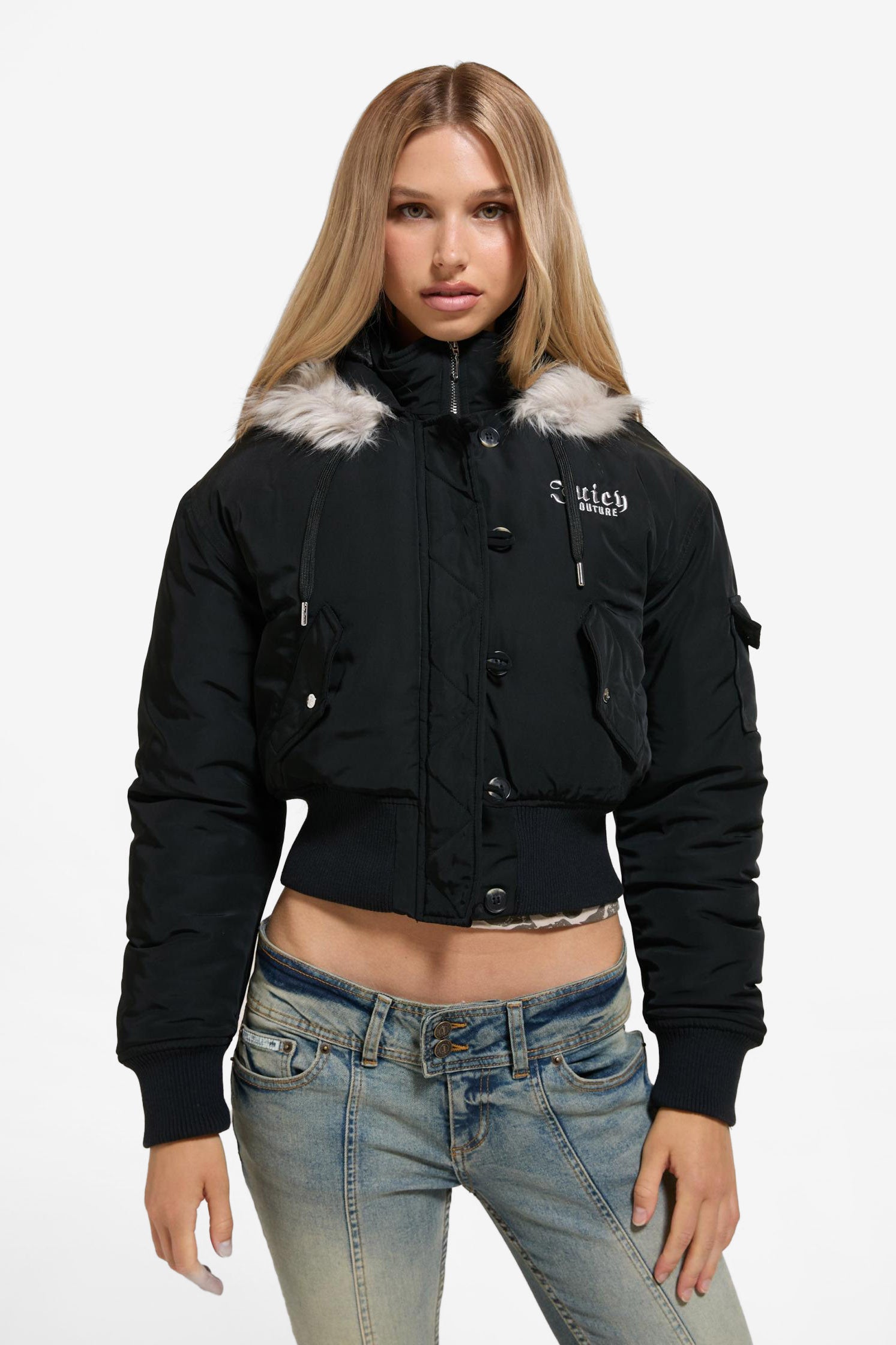 Camille short bomber jacket in twill - Black