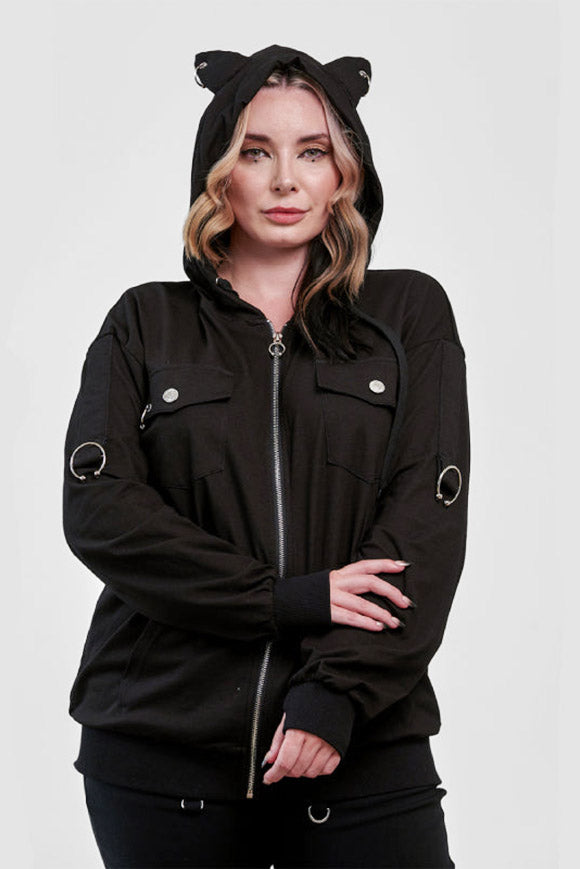 Kapuzensweatjacke - Black