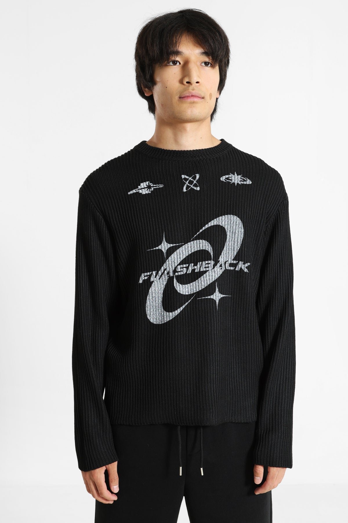 Gerippter Strickpullover - Black