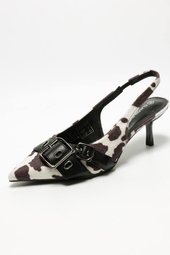 Escarpins à poils - Marron foncé + blanc