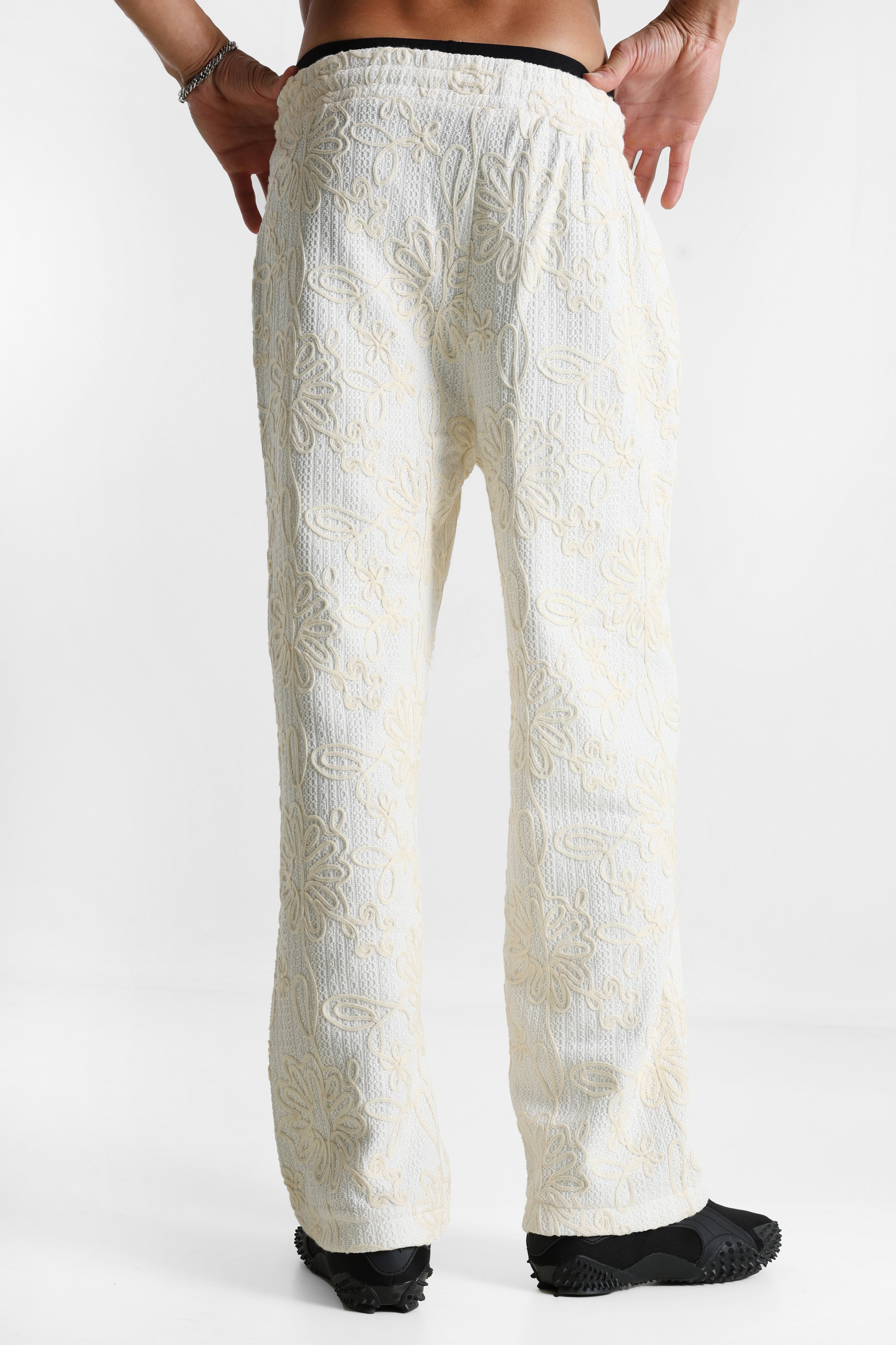 Knitted trousers - Offwhite + Beige