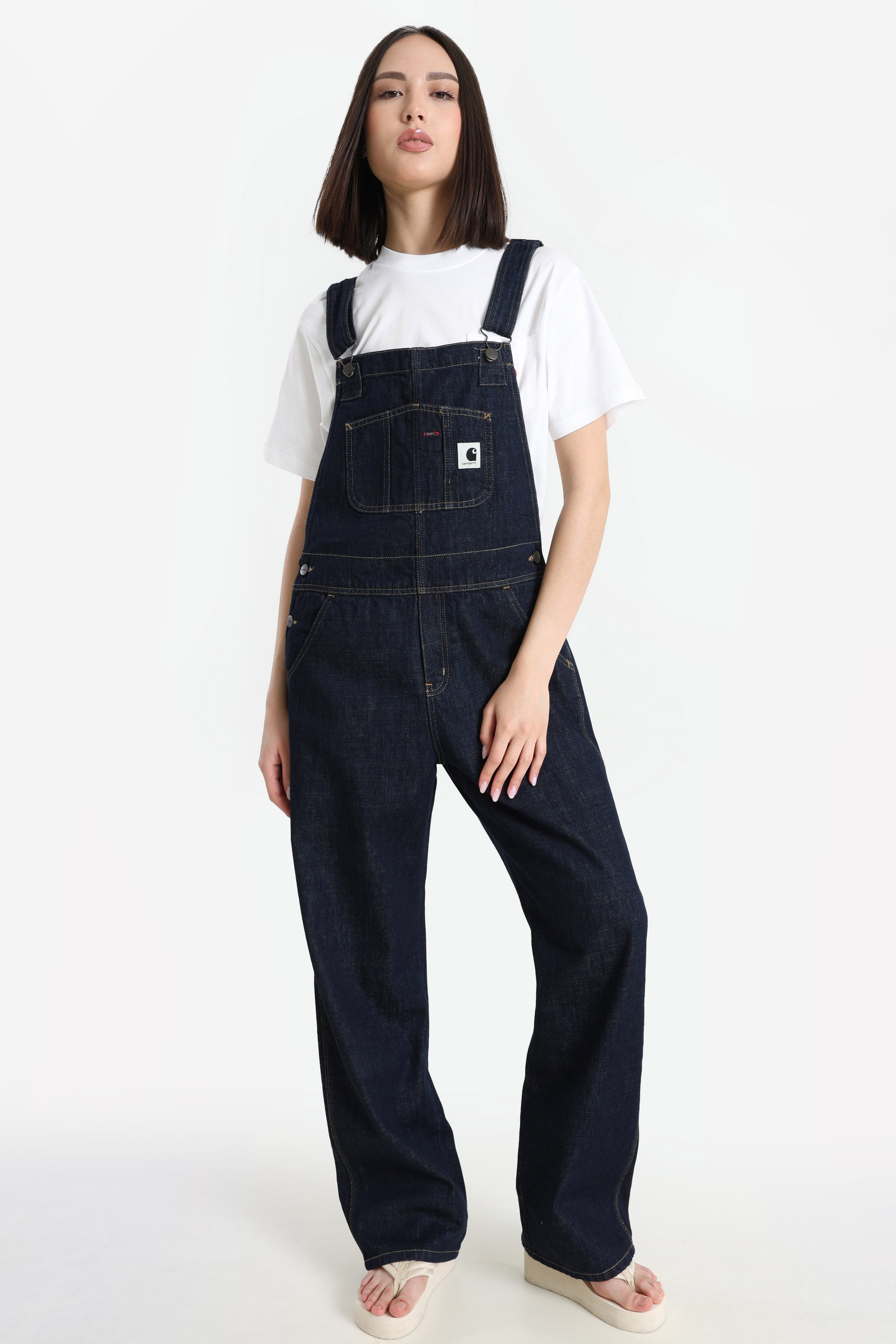 Bib Straight Jeans Latzhose - Blue Rinsed