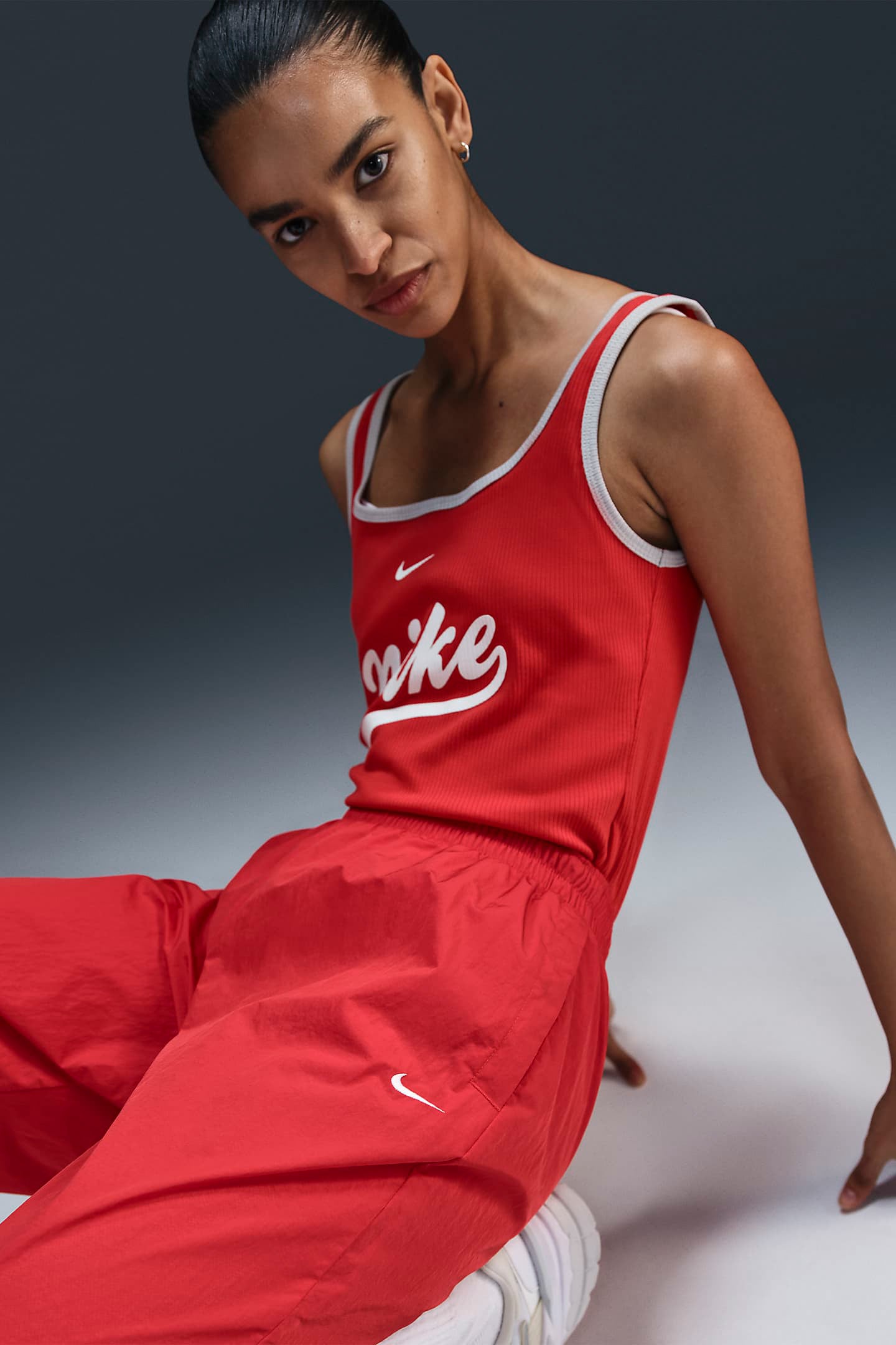 Geripptes Tanktop - Fire Red + Light Iron Ore