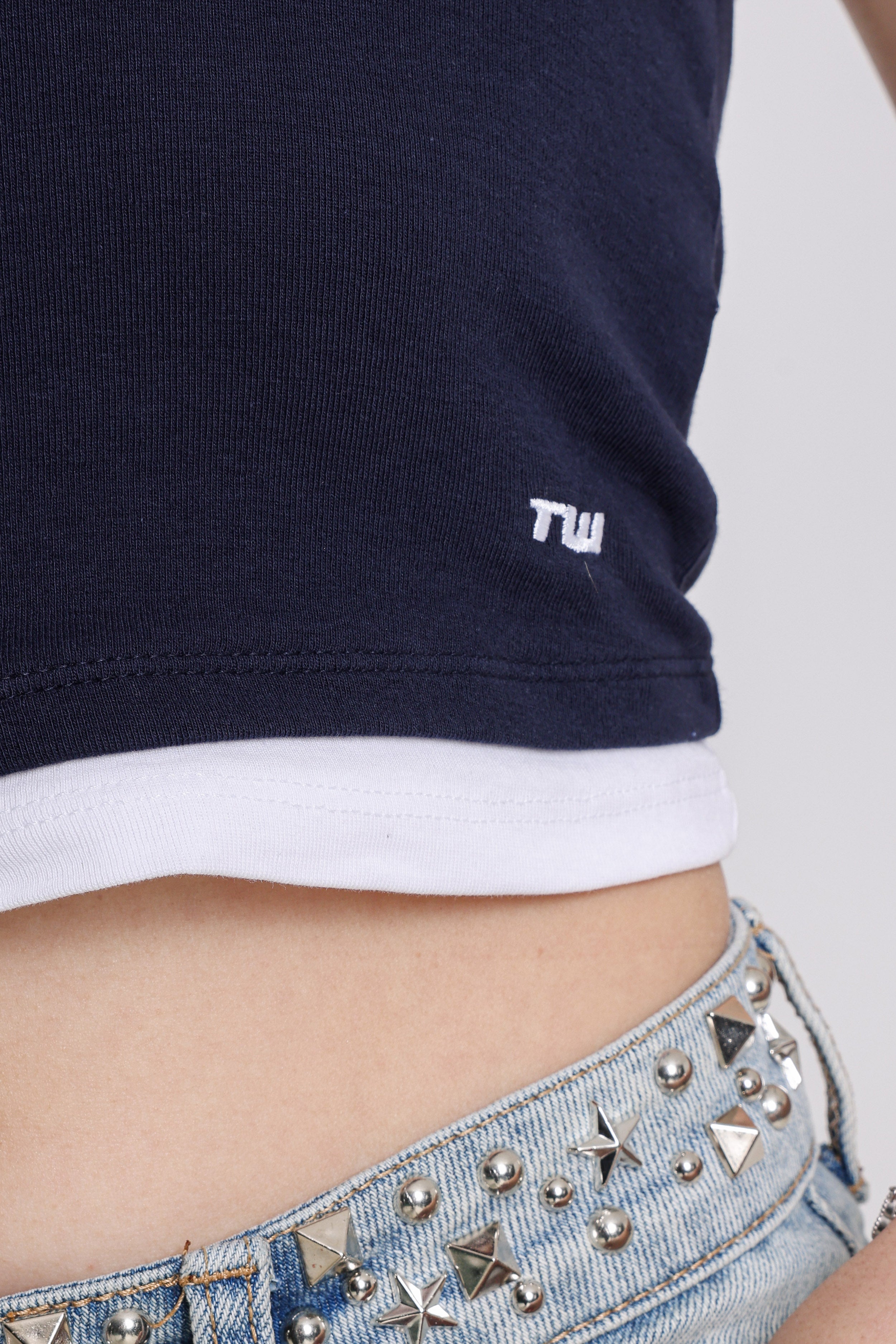 Crop Trägertop - Navy + White
