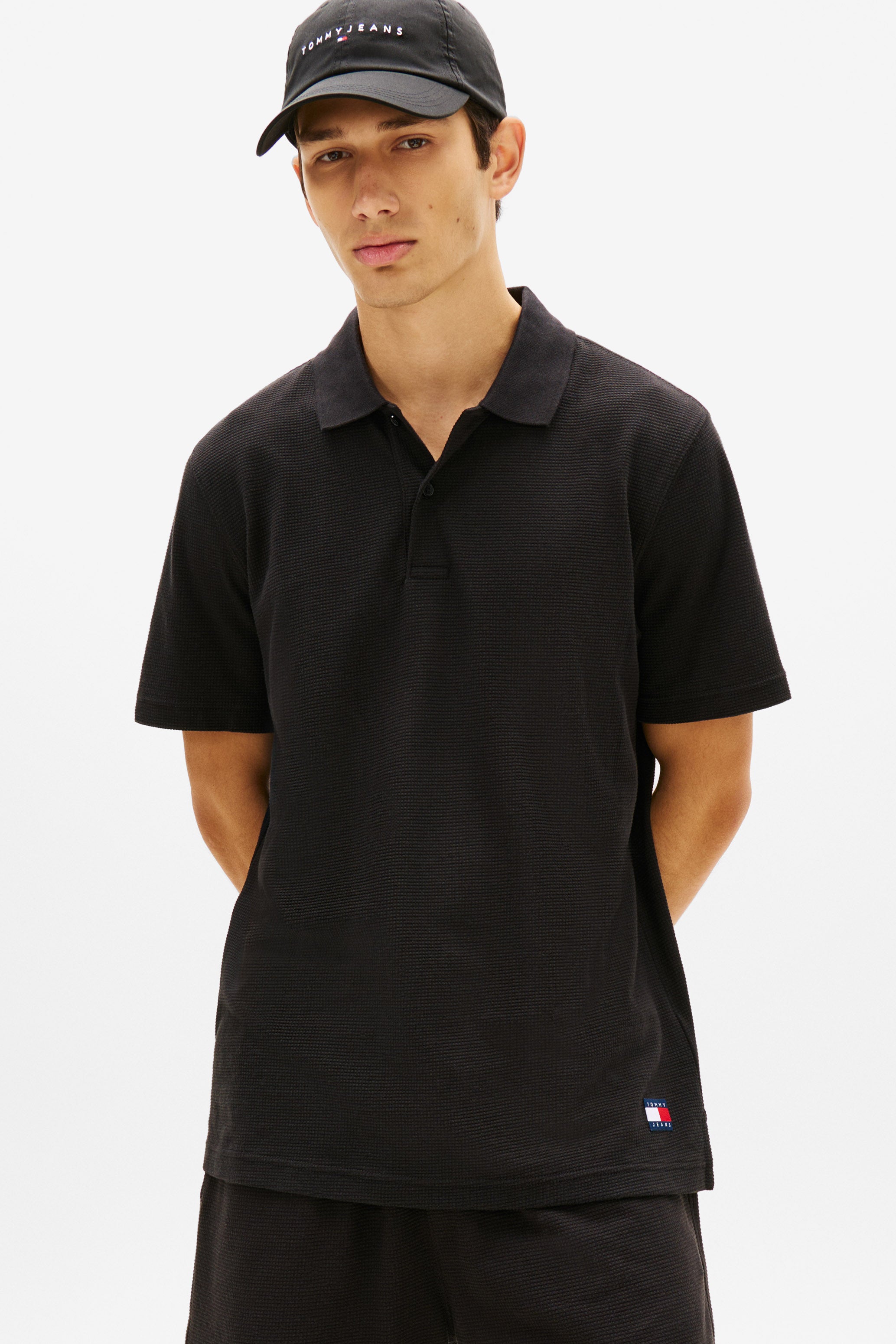 Poloshirt mit Waffelstruktur - Black