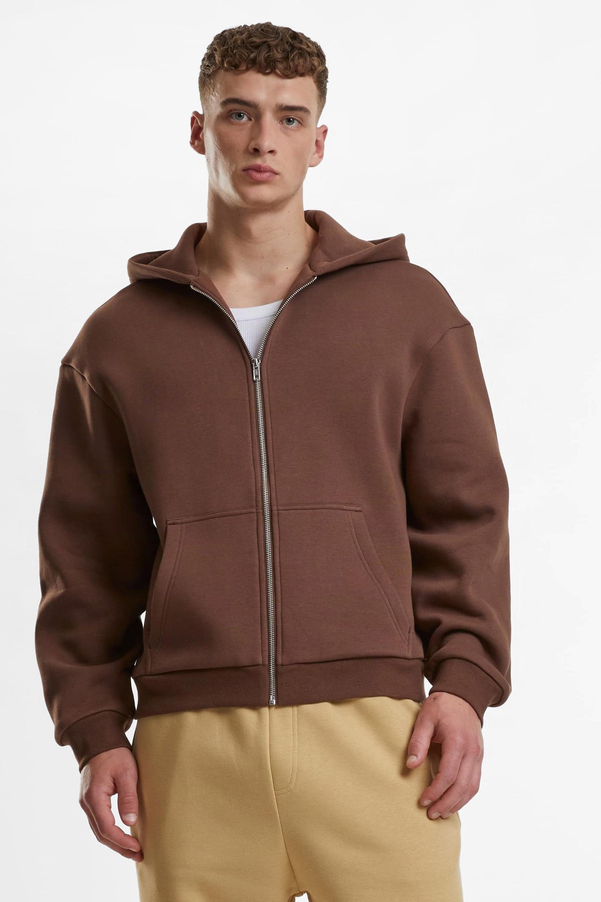 Fluffy zip-up hoodie sweatshirt - Chocolate Brown