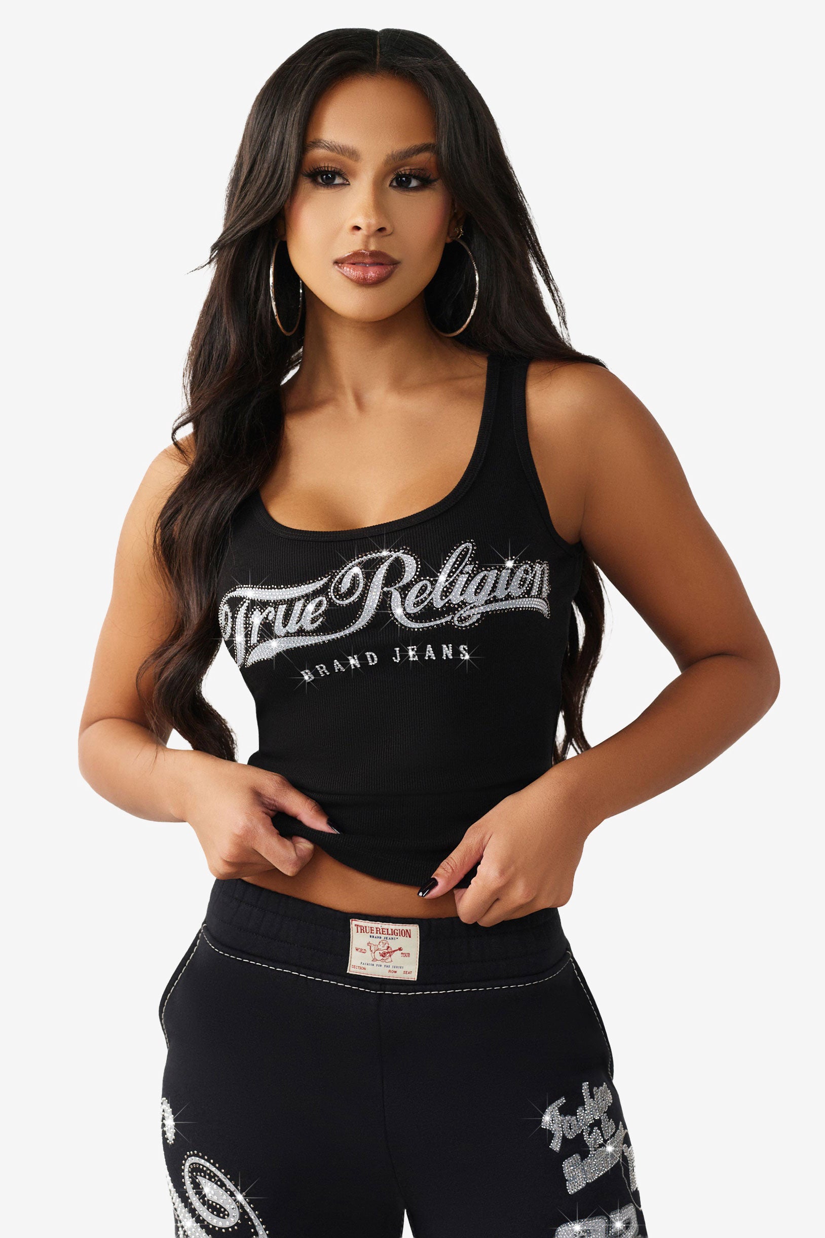 Crystal geripptes Crop Top - Jet Black