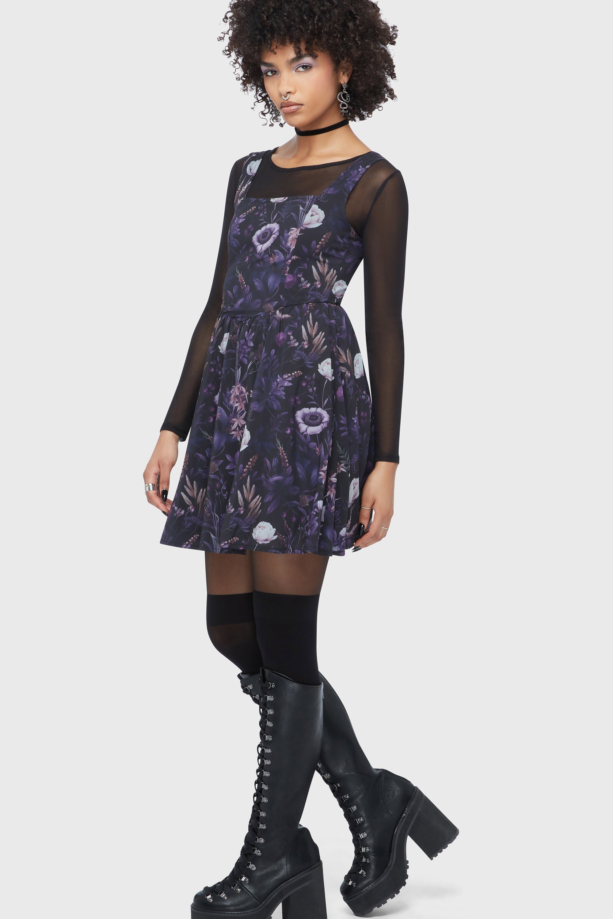 Dusk's Garden Minikleid - Black + Purple